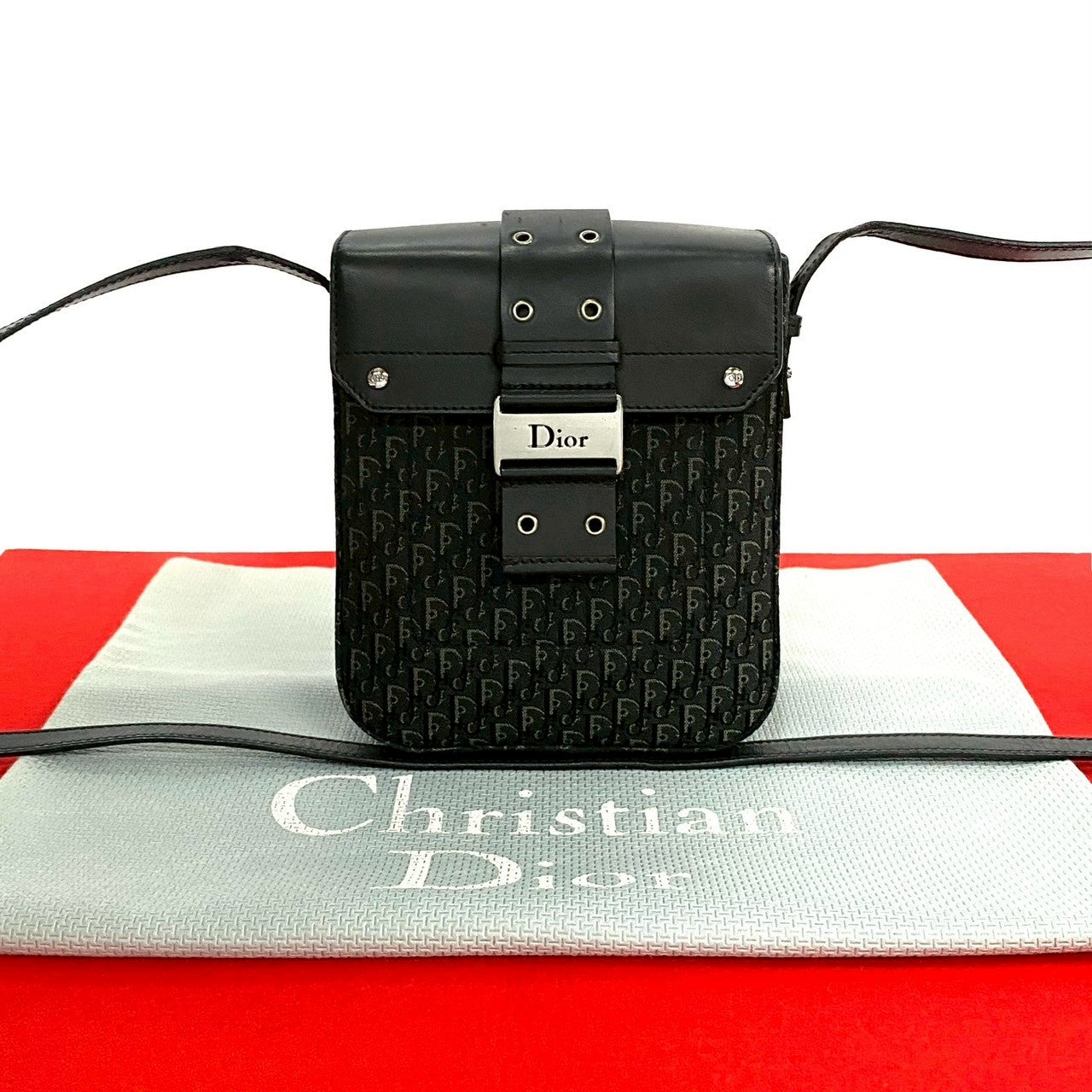 Dior Christian Street Chic Trotter Shoulder Bag Leather Canvas