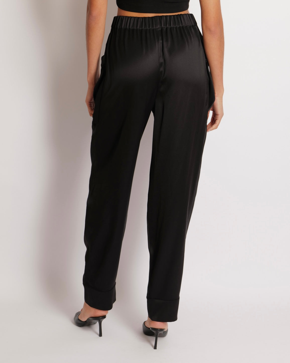 Chanel Black Silk Tro rs with Bow and Crystal CC Logo Detail Size FR 36 (UK 8)