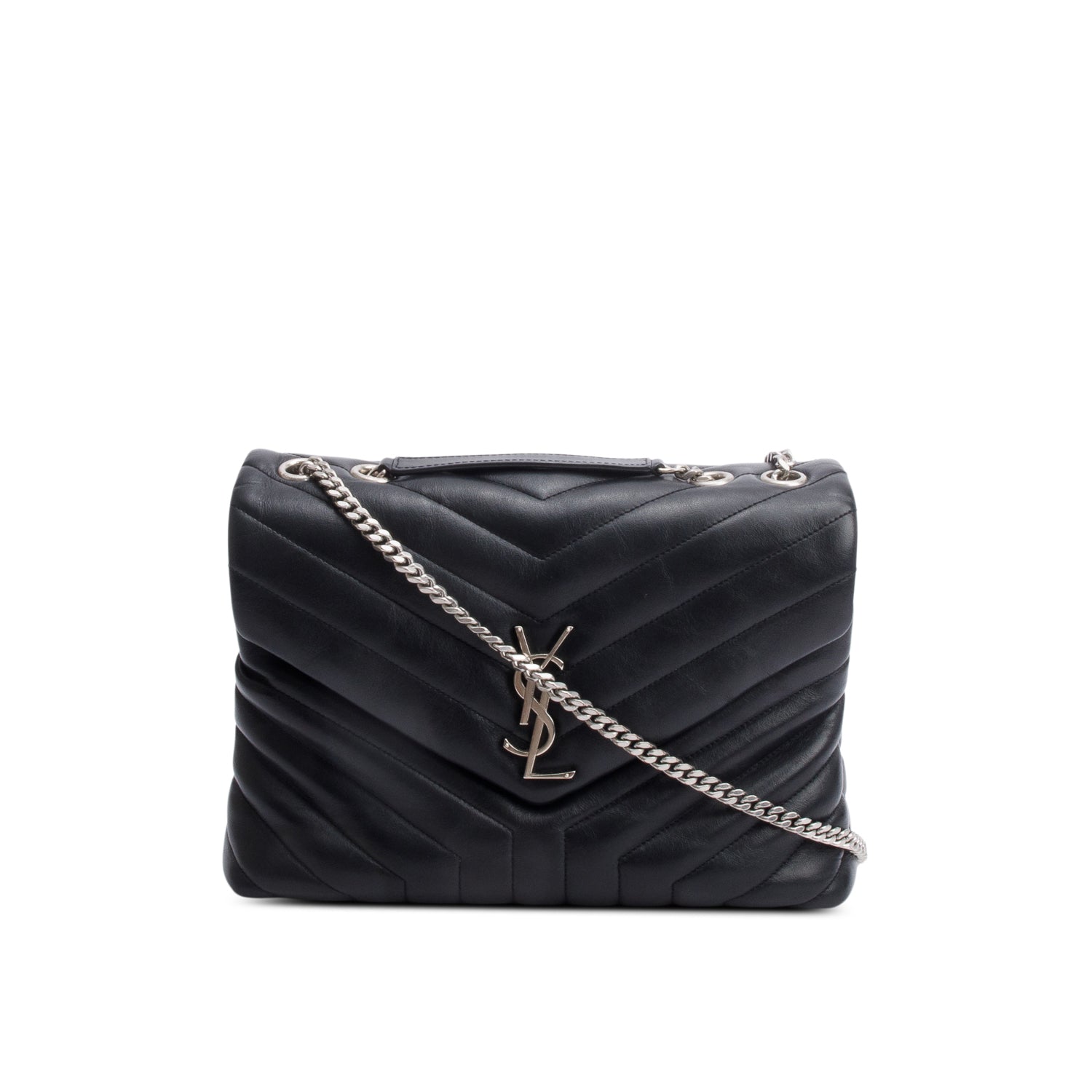 YSL Saint Laurent Black Medium Loulou Shoulder Bag Leather Quilted