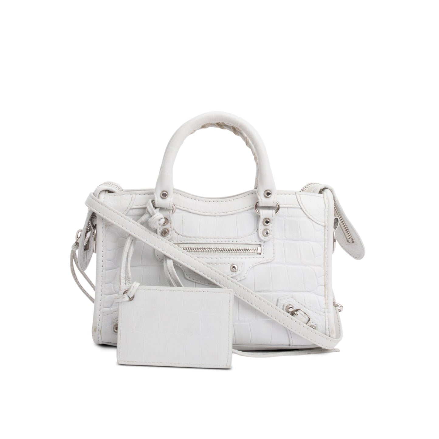 Balenciaga Croc Embossed Classic Nano City Bag White Travel Bag