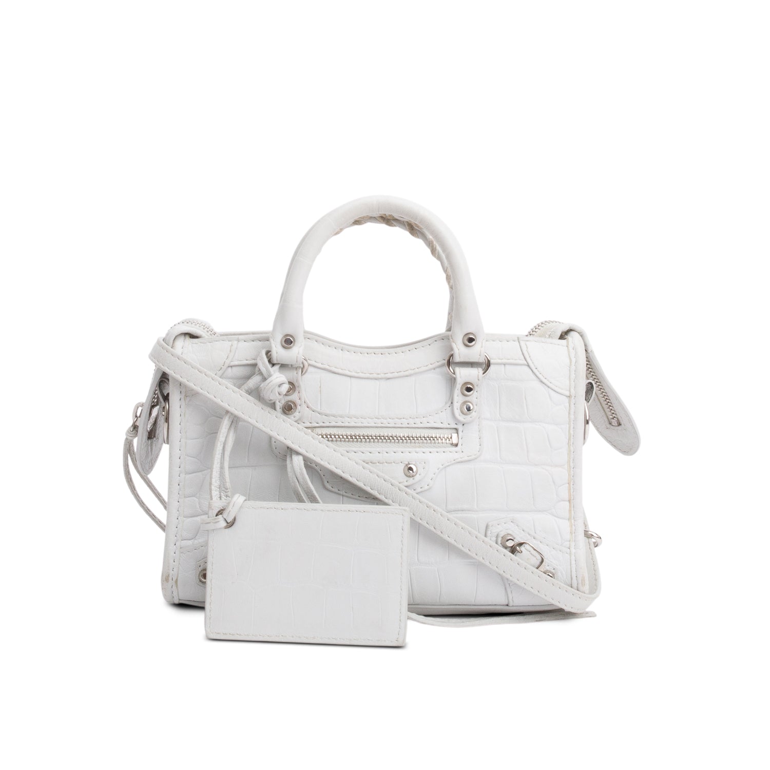 Balenciaga Croc Embossed Classic Nano City Bag White Travel Bag