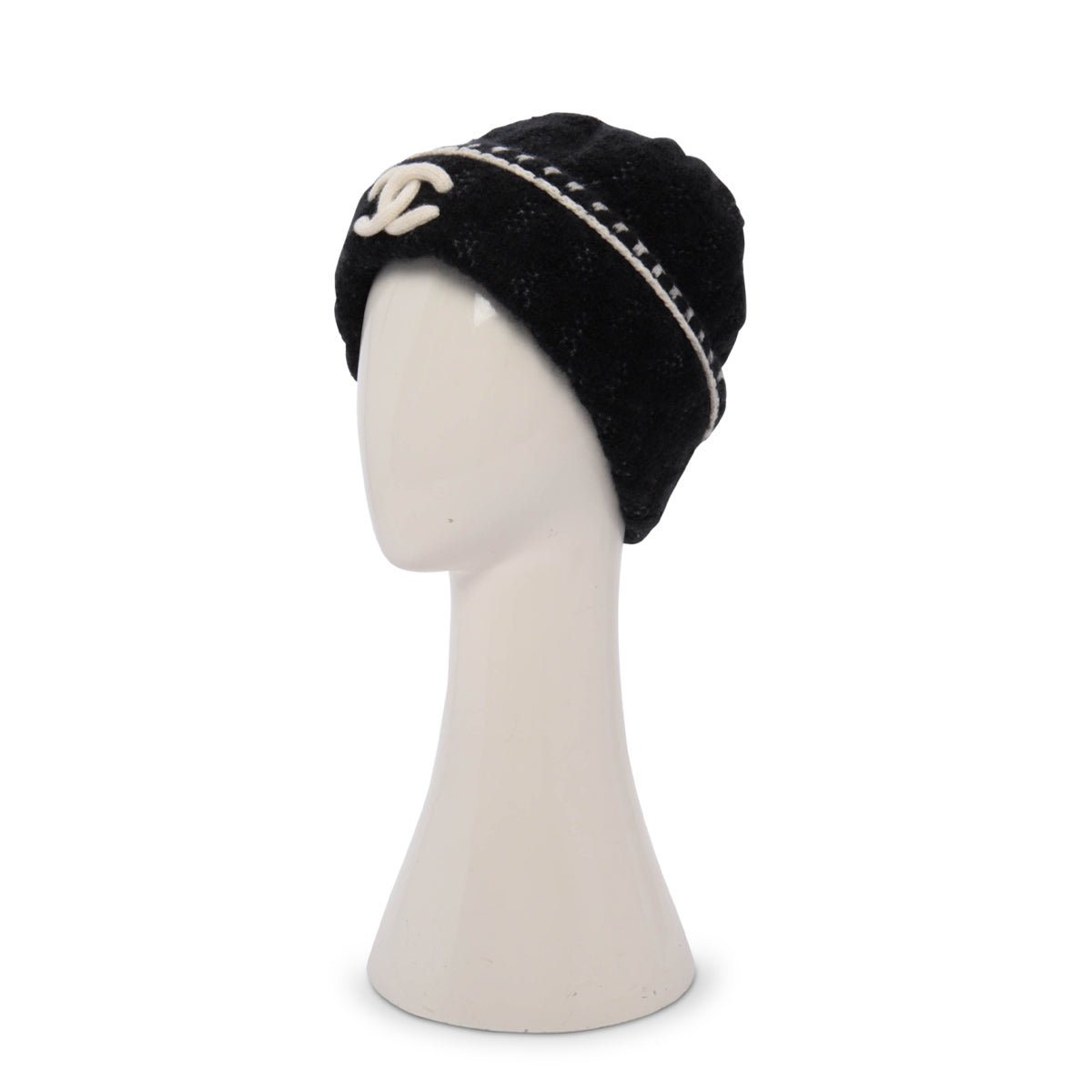 Chanel Black & Ivory Cashmere Blend Cc Beanie Bag