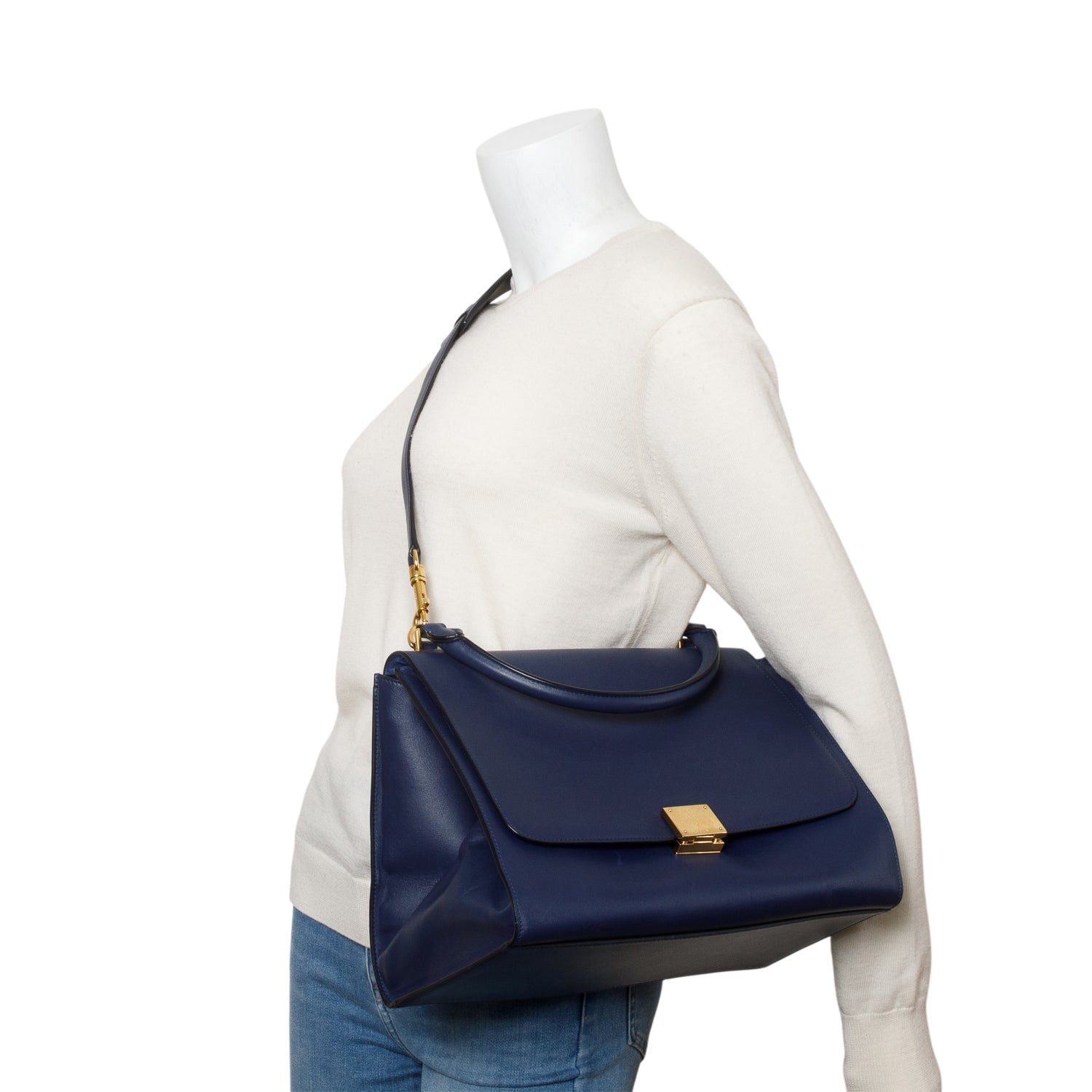 Celine Calfskin Trapeze Bag Leather Blue Travel Bag