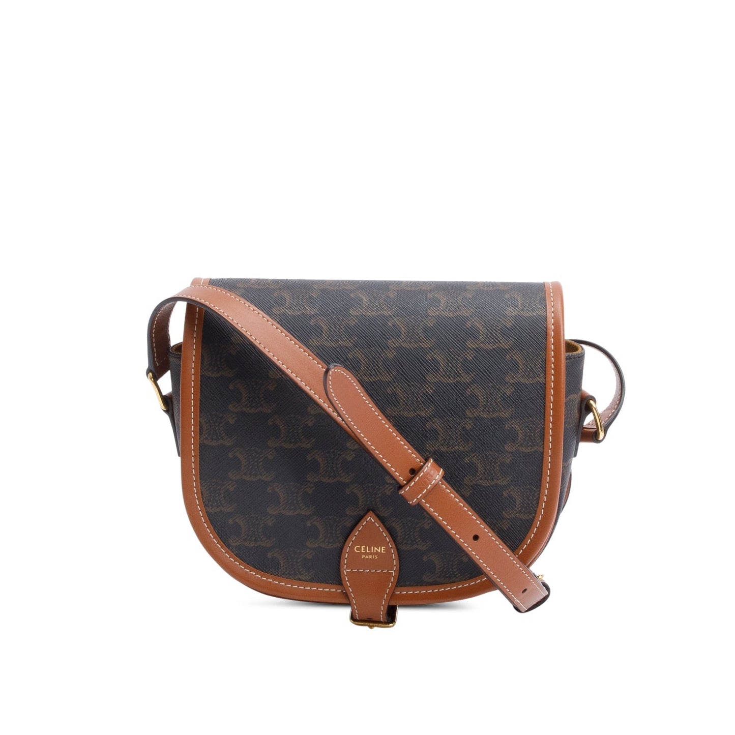 Celine Triomphe And Calfskin Medium Folco Crossbody Bag Leather Canvas Crossbody Bag
