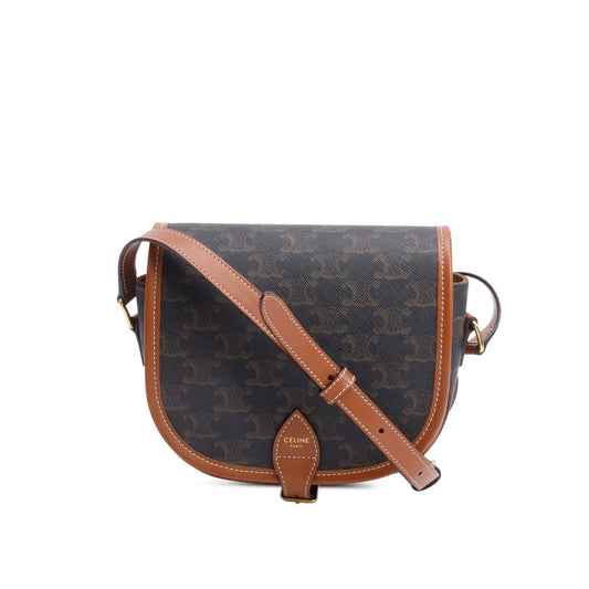 Celine Triomphe And Calfskin Medium Folco Crossbody Bag Leather Canvas Crossbody Bag