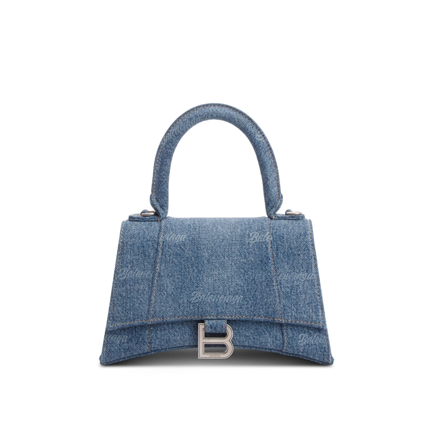 Balenciaga Logo Hourglass Top Handle Bag Denim Blue Travel Bag