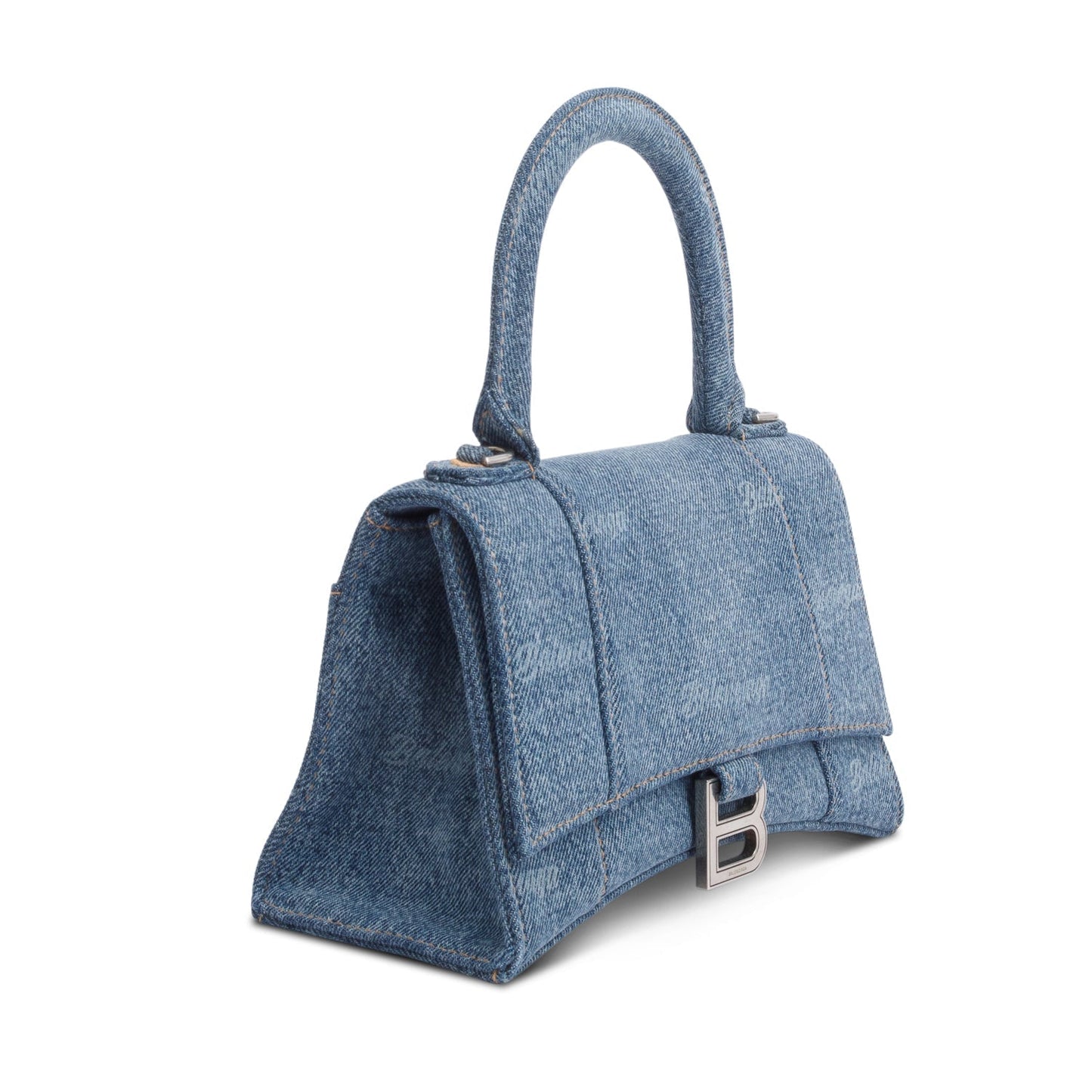 Balenciaga Logo Hourglass Top Handle Bag Denim Blue Travel Bag