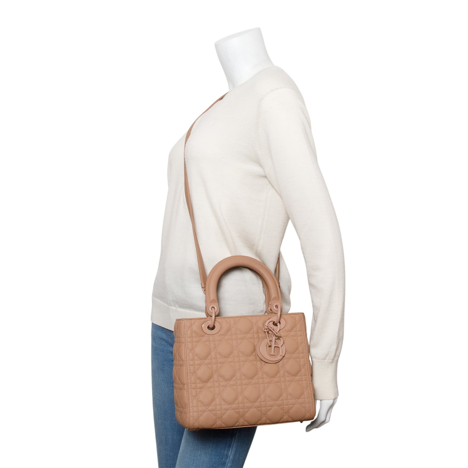 Dior Christian Blush Ultramatte Cannage Lady Bag Leather Medium Travel Bag