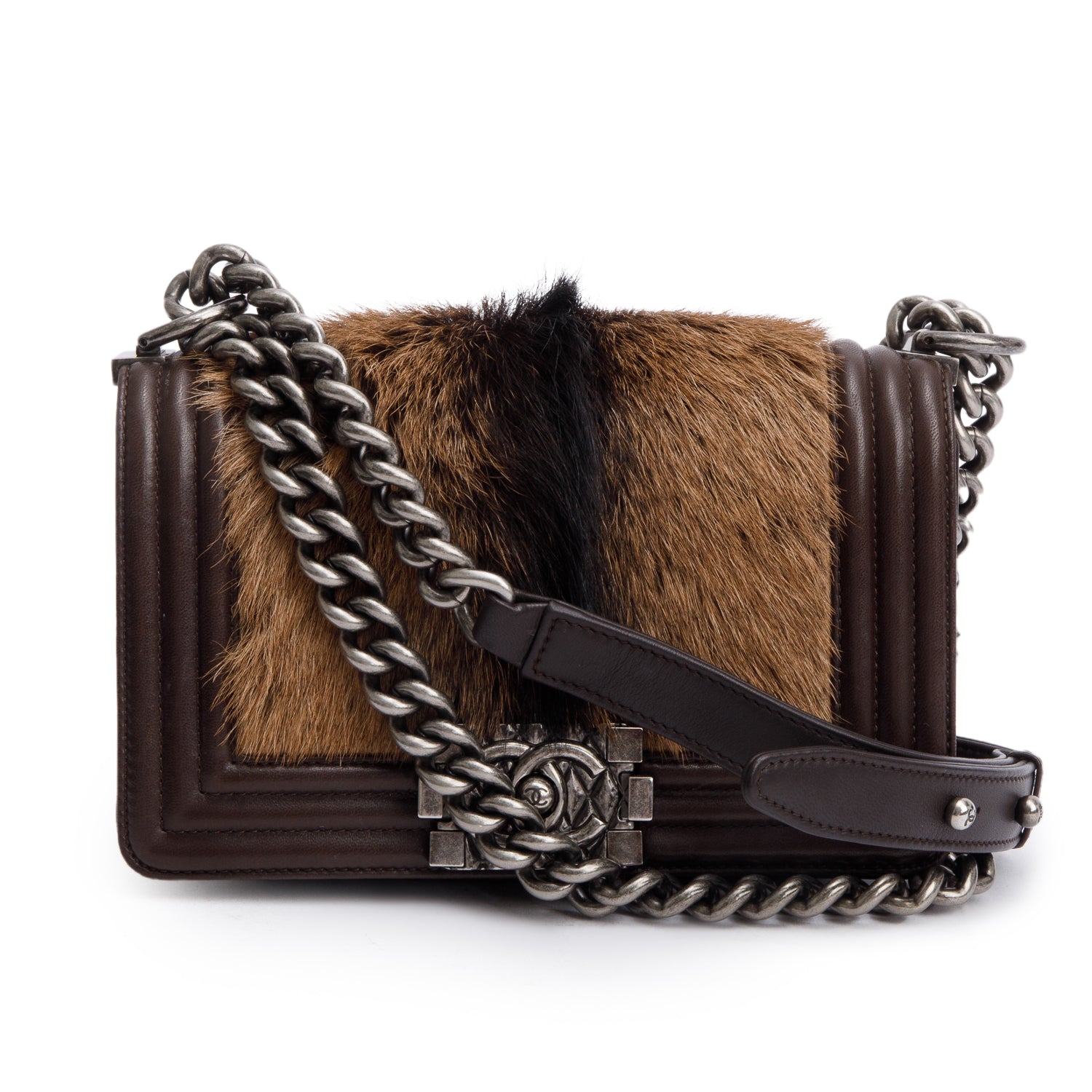 Chanel Ponyhair Boy Leather Lambskin Brown Travel Bag