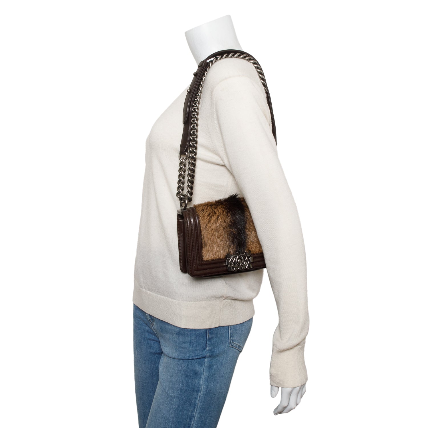 Chanel Ponyhair Boy Leather Lambskin Brown Travel Bag