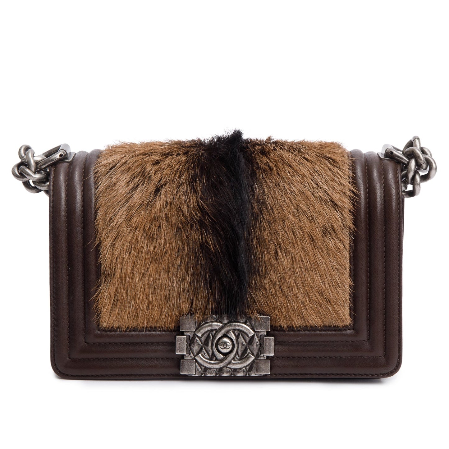 Chanel Ponyhair Boy Leather Lambskin Brown Travel Bag