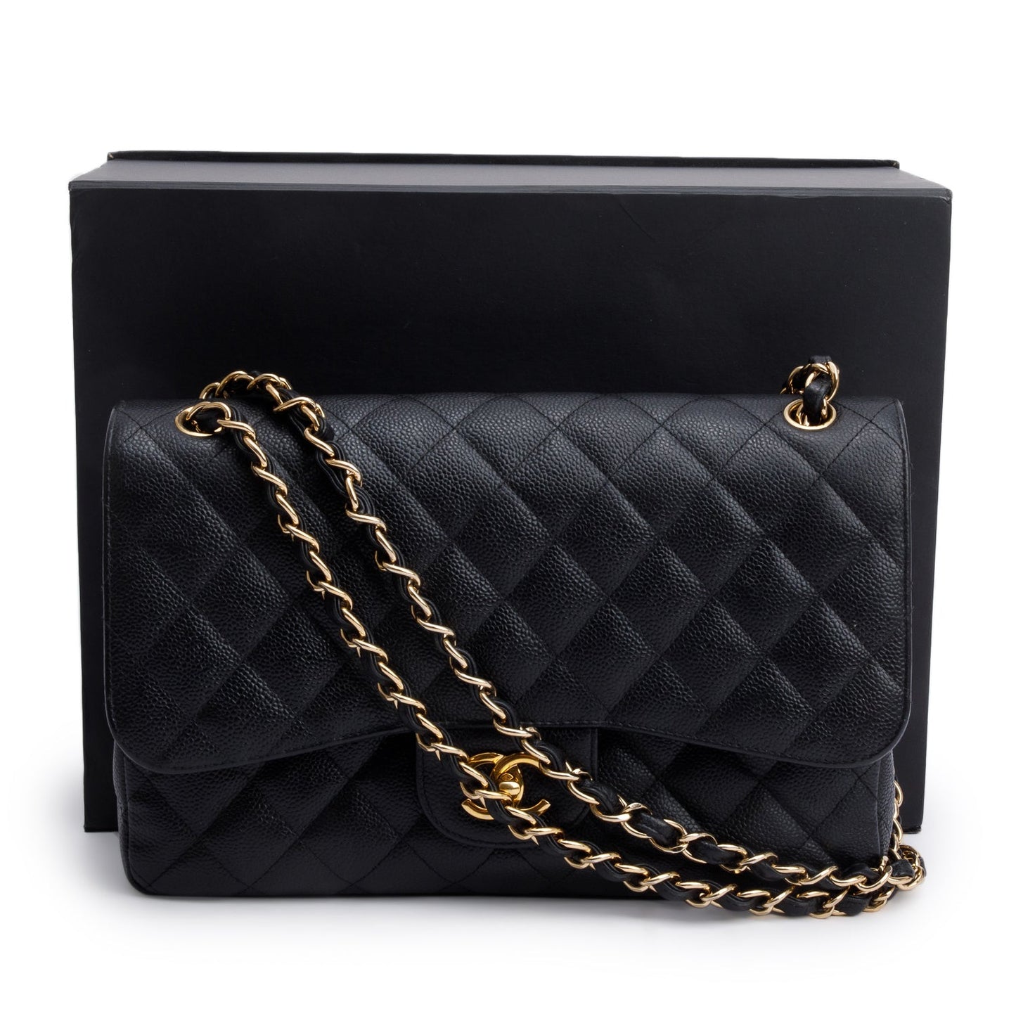 Chanel Quilted Caviar Classic Jumbo Double Leather Black Travel Bag 12