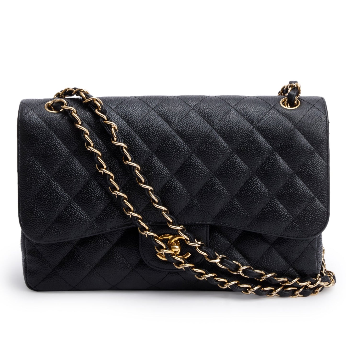 Chanel Quilted Caviar Classic Jumbo Double Leather Black Travel Bag 12