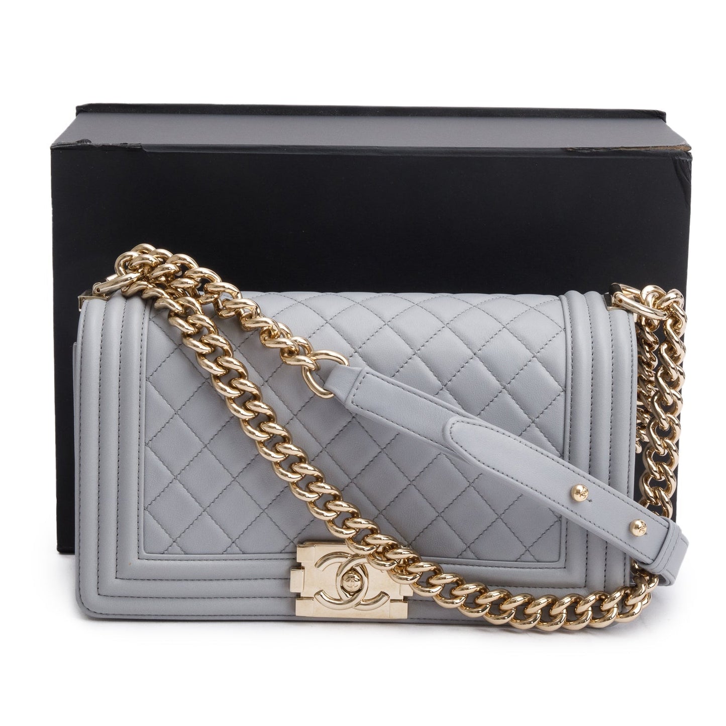 Chanel Quilted Boy Leather Calfskin Grey Travel Bag