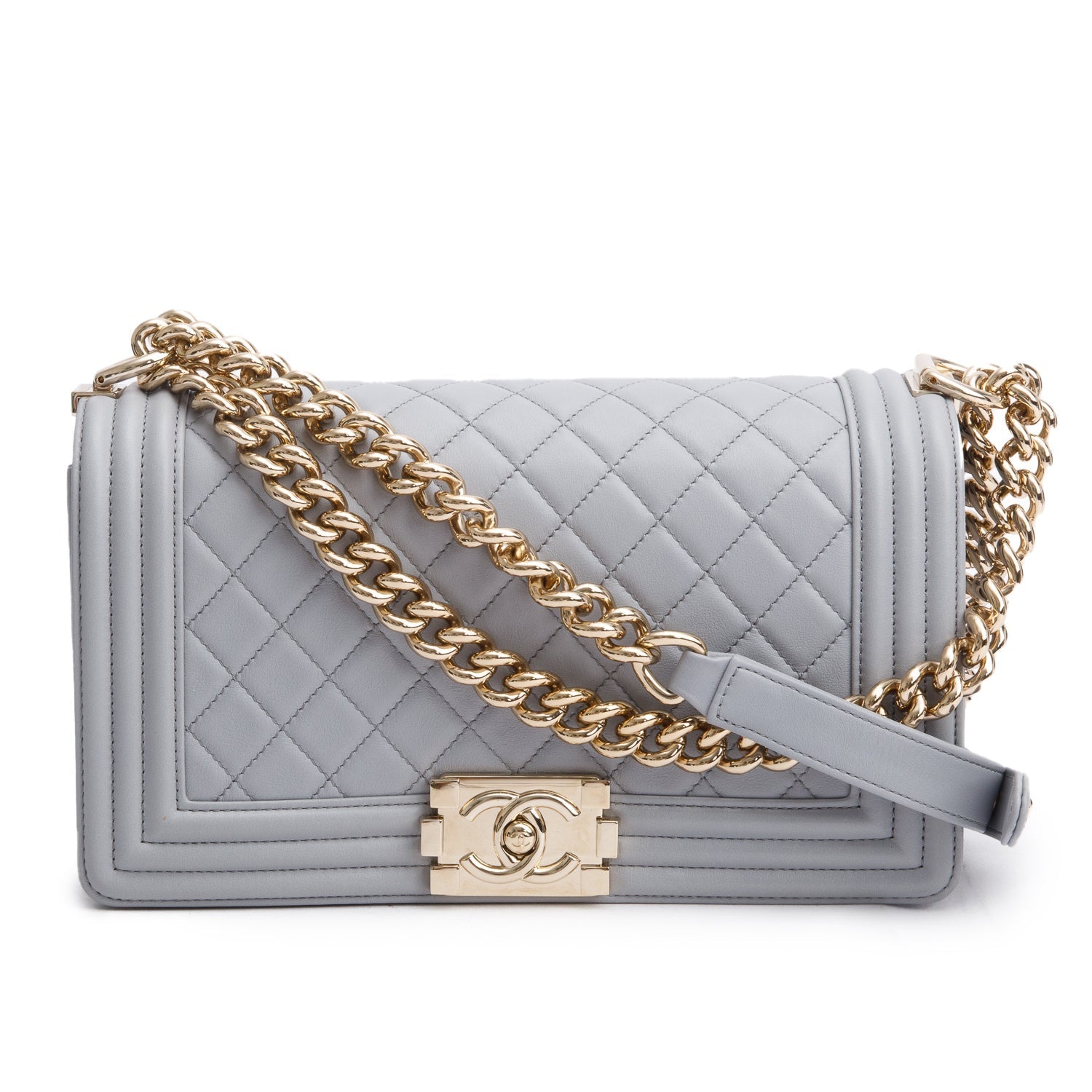 Chanel Quilted Boy Leather Calfskin Grey Travel Bag