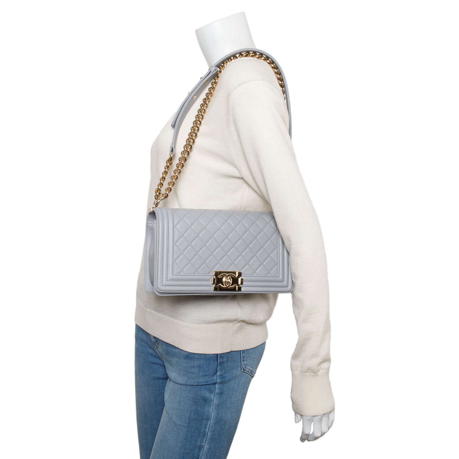 Chanel Quilted Boy Leather Calfskin Grey Travel Bag