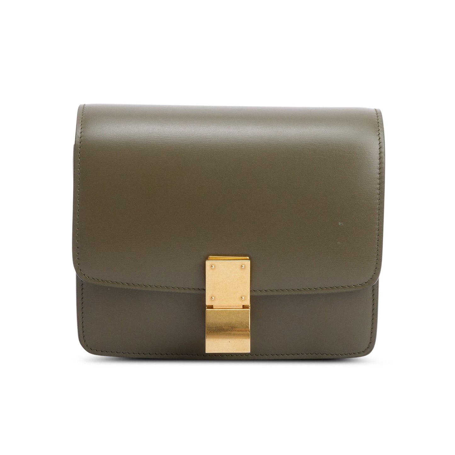 Celine Khaki Smooth Calfskin Classic Box Bag Small Flap Travel Bag