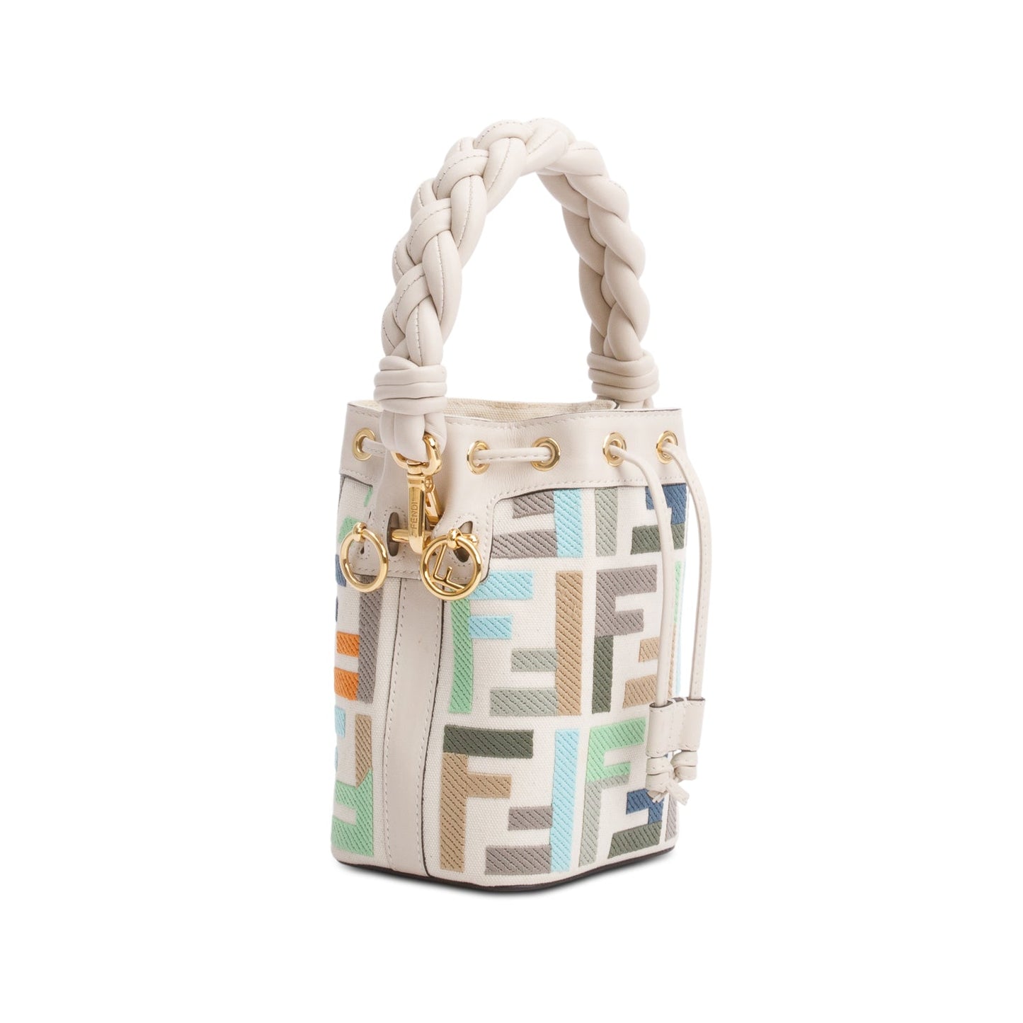 Fendi Multicolor Ff Embroidered Is Mini Mon Tresor Canvas White Bucket Bag