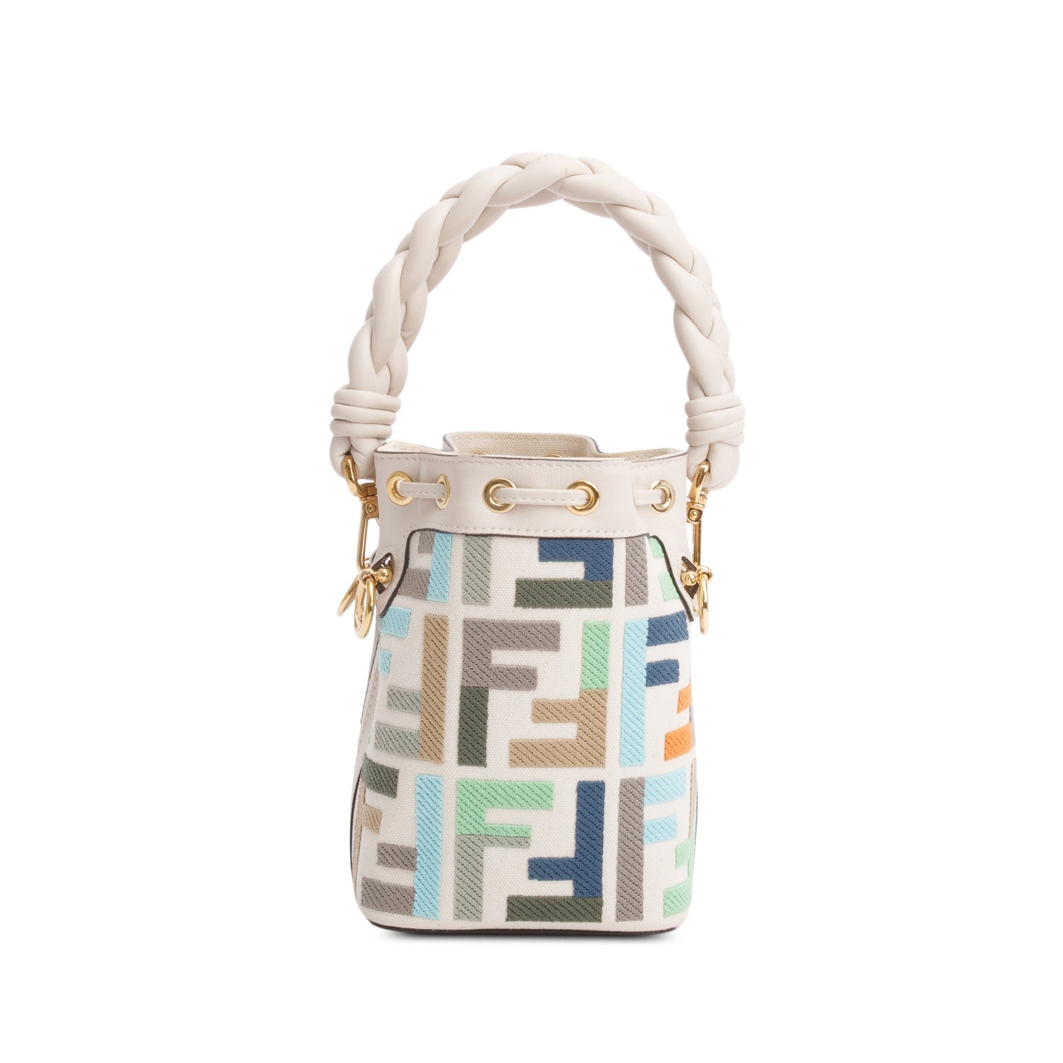Fendi Multicolor Ff Embroidered Is Mini Mon Tresor Canvas White Bucket Bag