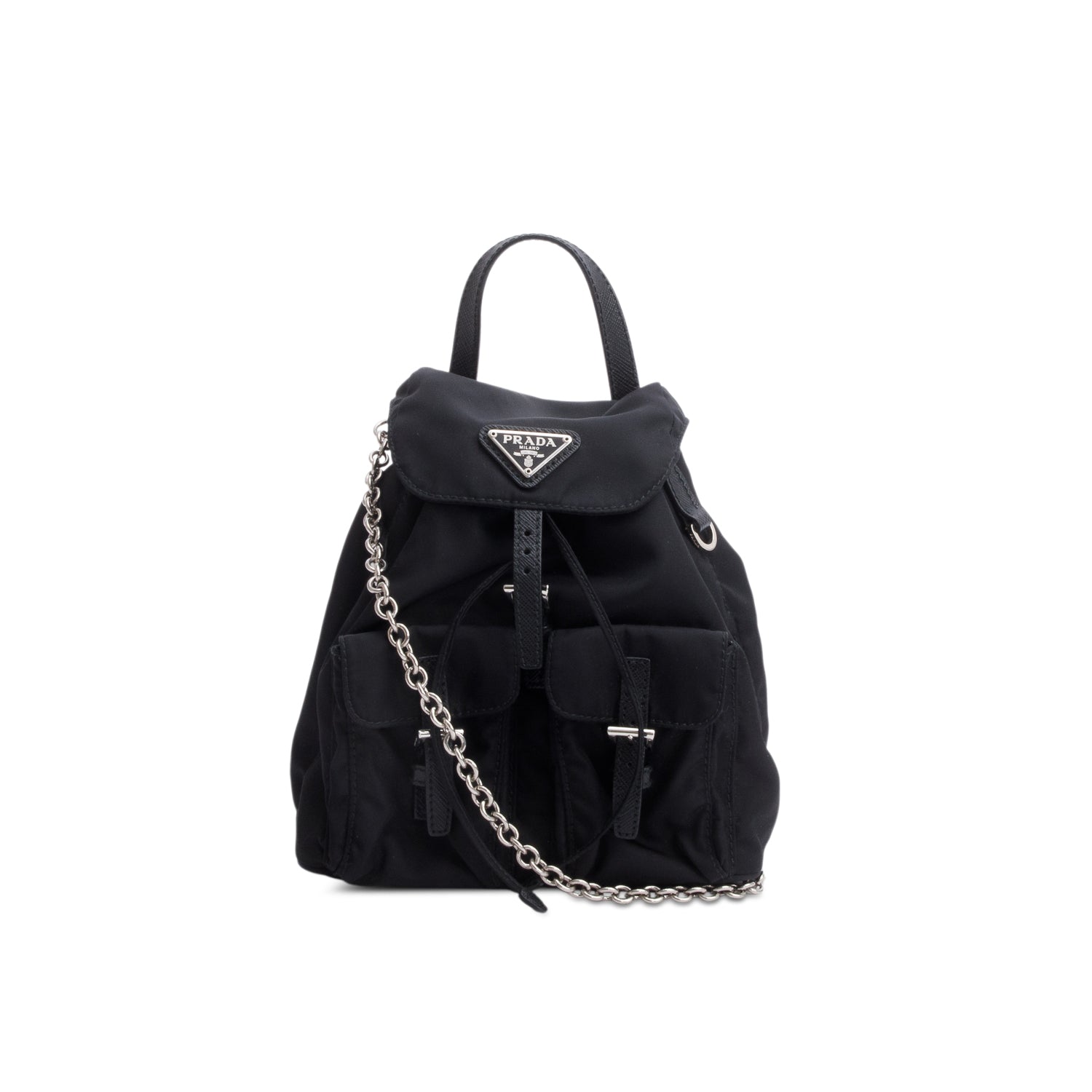 Prada Tessuto & Saffiano Mini Double Pocket Chain Leather Nylon Shoulder Bag