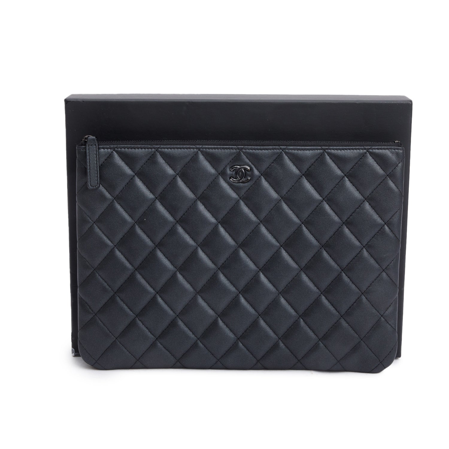 Chanel Quilted O Leather Lambskin Black Travel Bag W Box