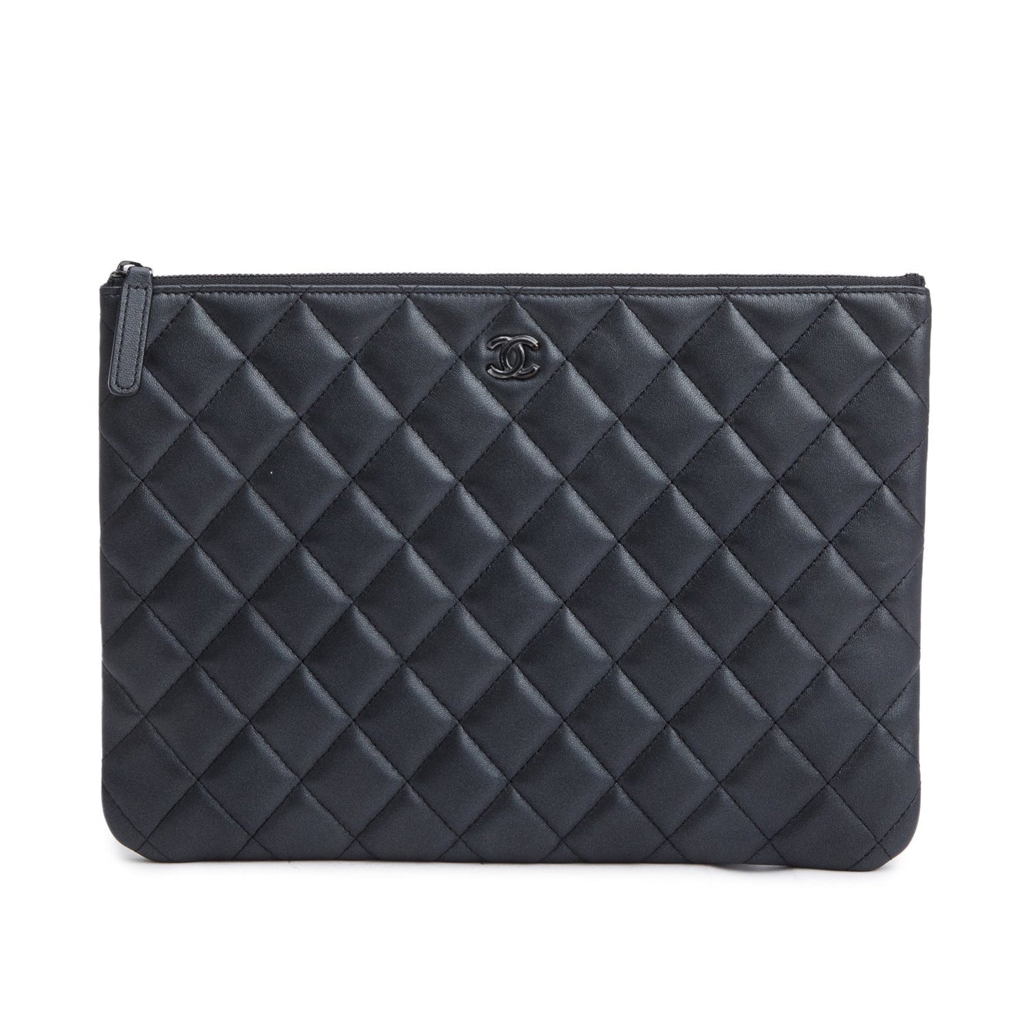 Chanel Quilted O Leather Lambskin Black Travel Bag W Box