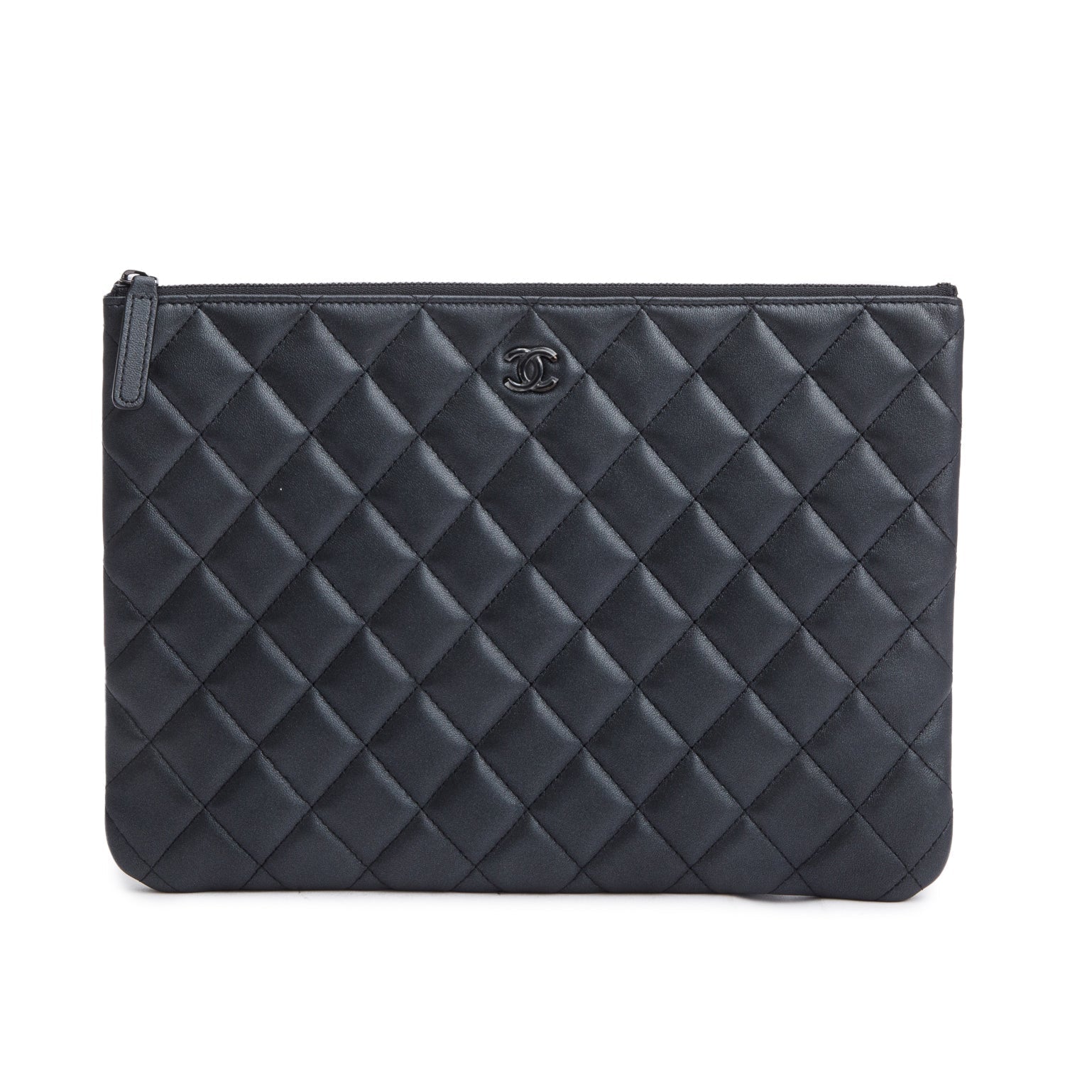 Chanel Quilted O Leather Lambskin Black Travel Bag W Box