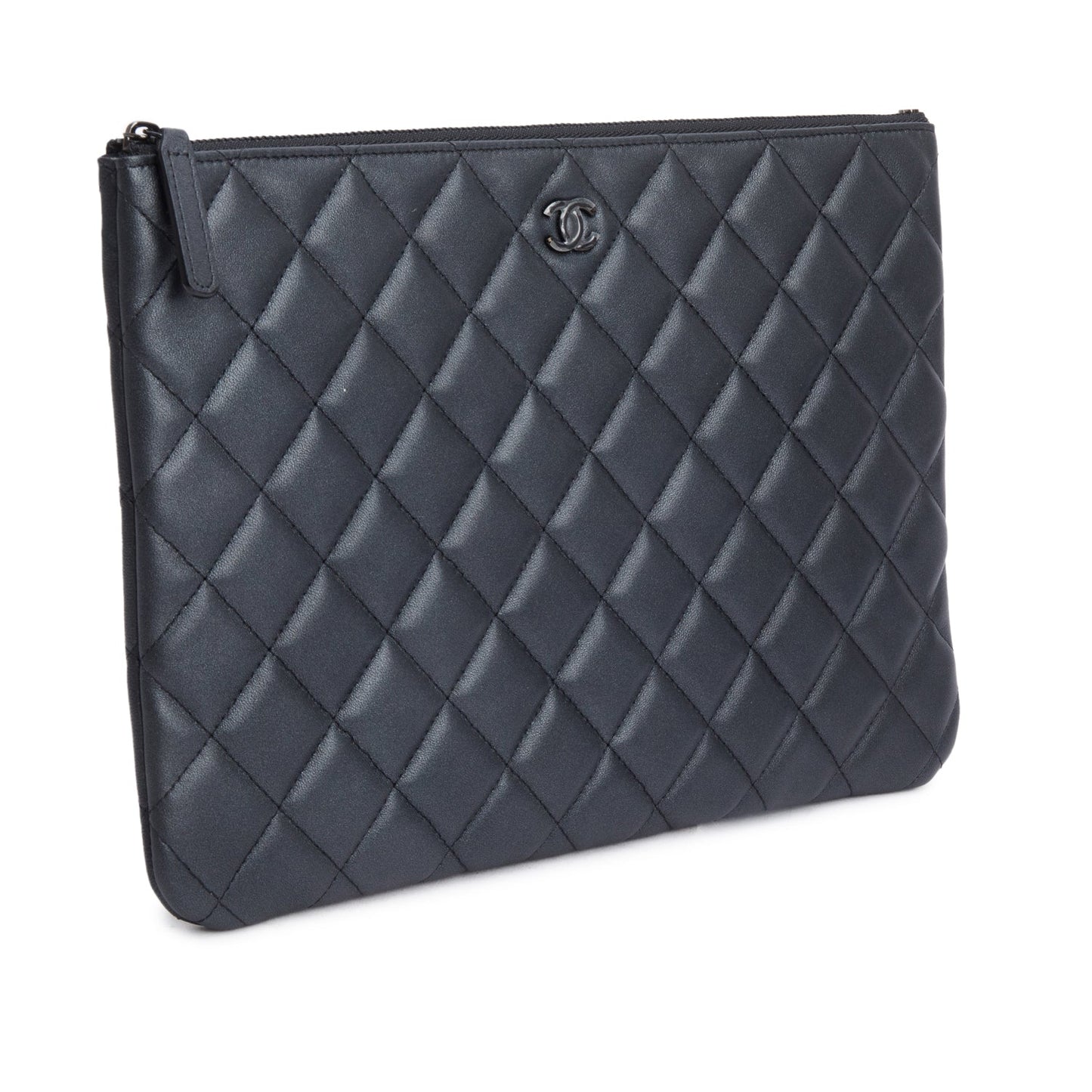 Chanel Quilted O Leather Lambskin Black Travel Bag W Box