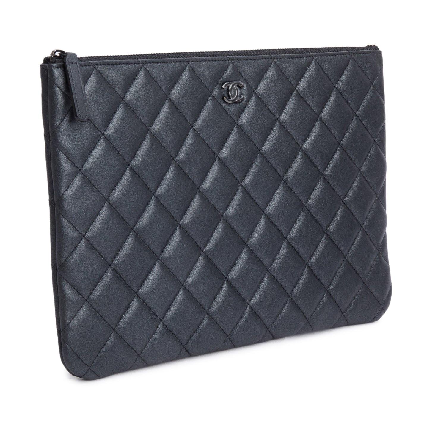 Chanel Quilted O Leather Lambskin Black Travel Bag W Box