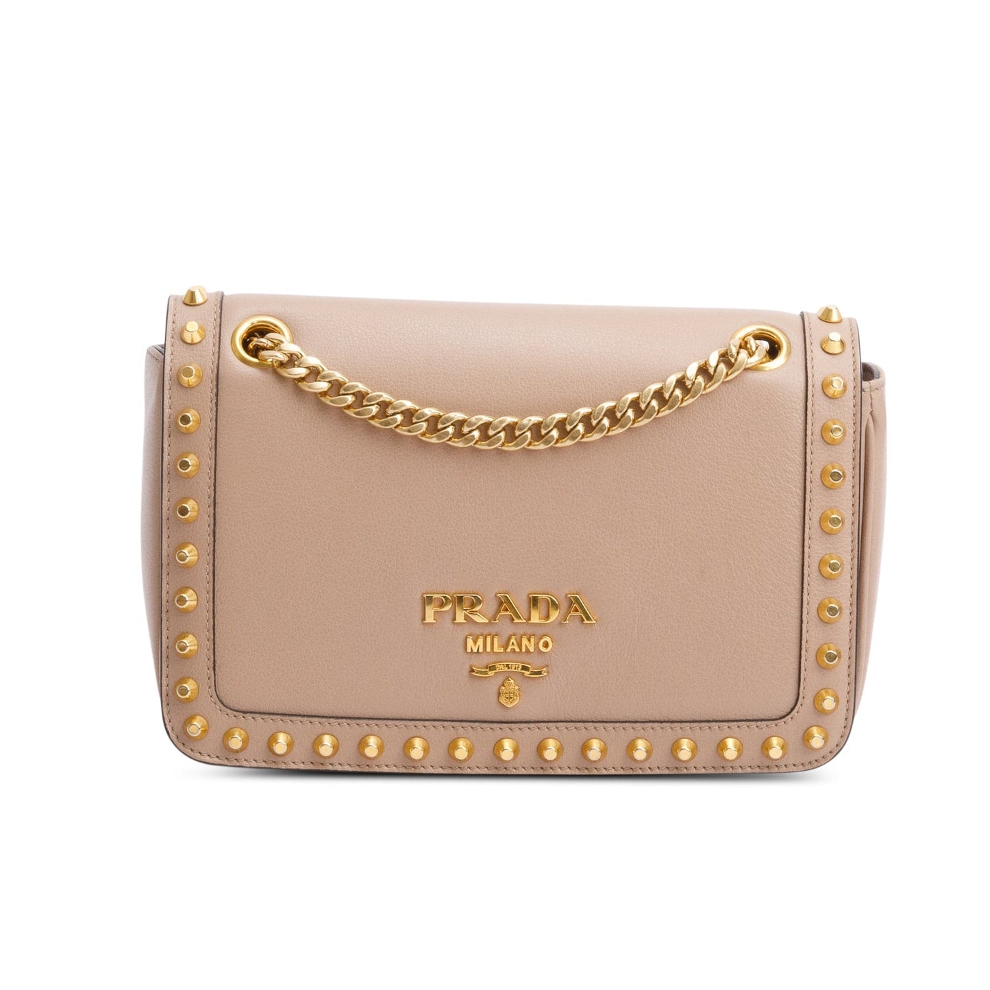 Prada Glace Calf Studded Camera Crossbody Bag Leather Beige