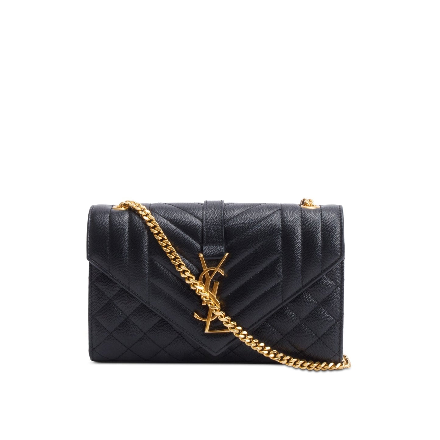 YSL Saint Laurent Grained De Poudre Envelope Crossbody Bag Black Small