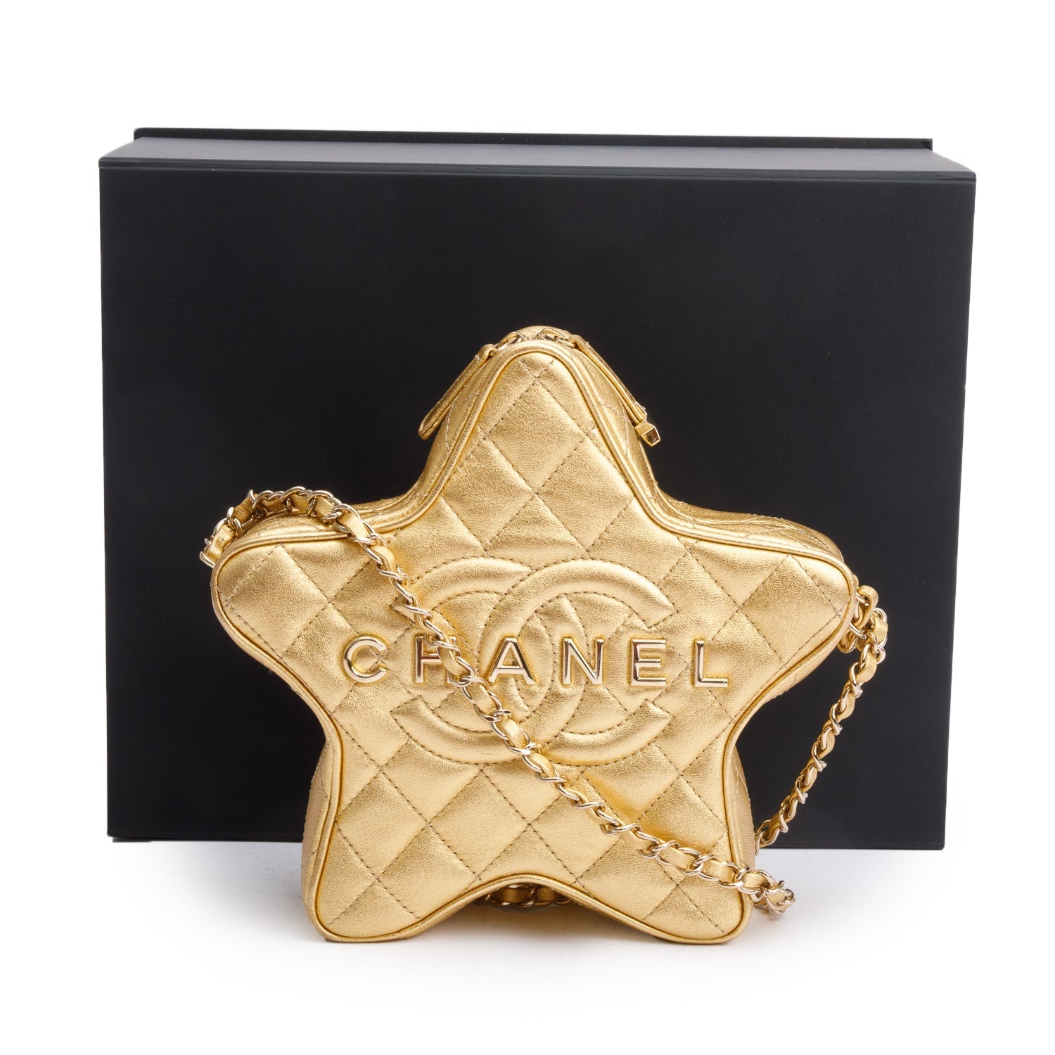Chanel W Box Leather Gold Travel Bag