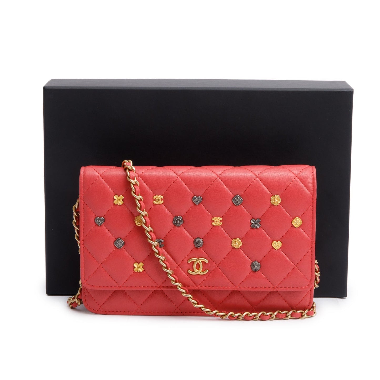 Chanel Quilted 18k Lucky Charms on Leather Lambskin Pink Key Chain
