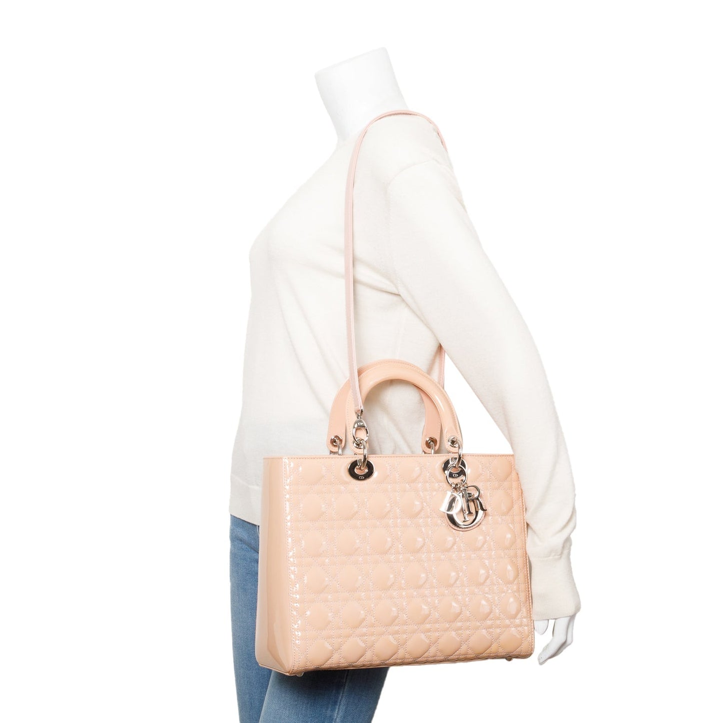 Dior Christian Cannage Patent Lady Bag Leather Beige Travel Bag 3