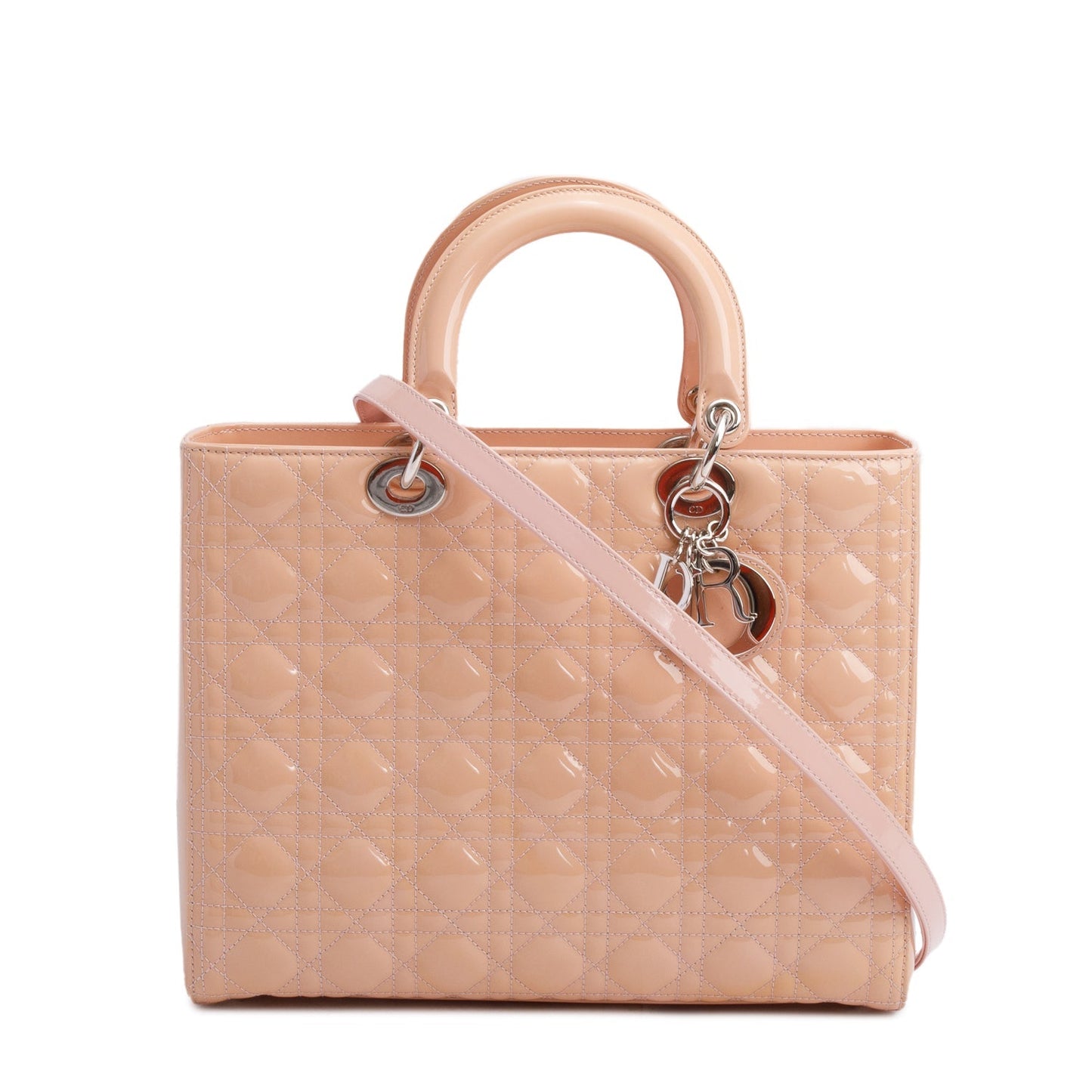 Dior Christian Cannage Patent Lady Bag Leather Beige Travel Bag 3