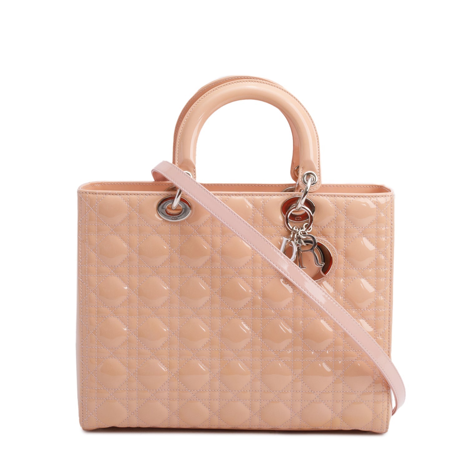 Dior Christian Cannage Patent Lady Bag Leather Beige Travel Bag 3