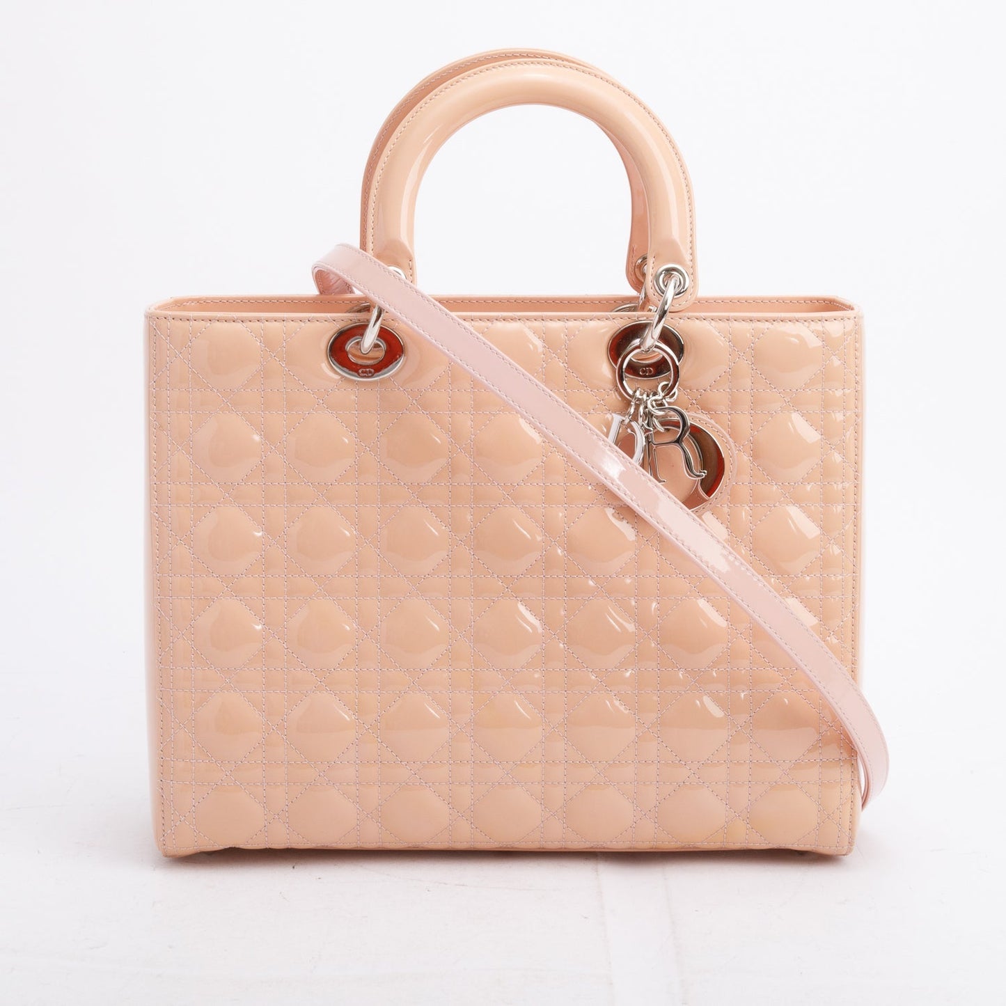 Dior Christian Cannage Patent Lady Bag Leather Beige Travel Bag 3