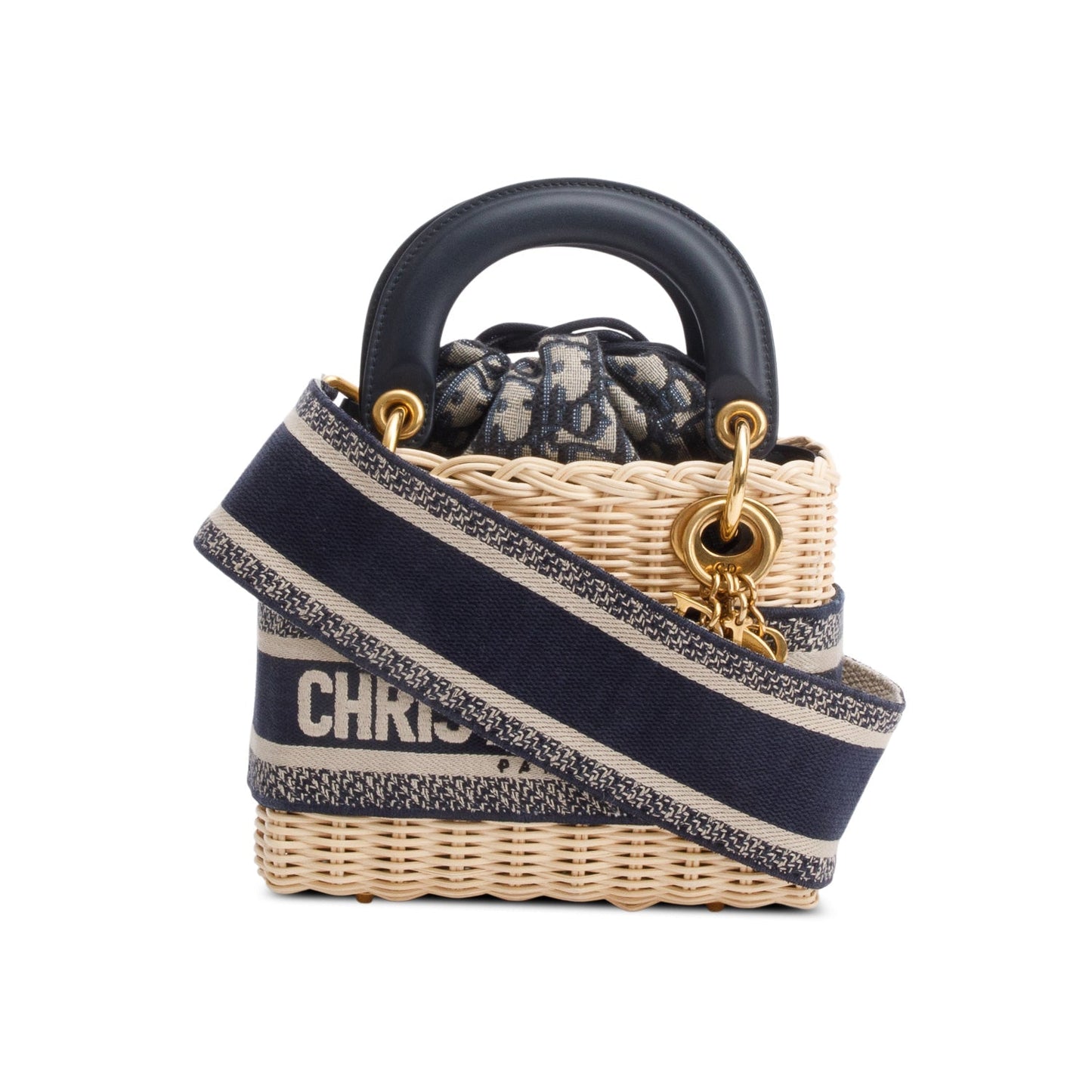 Dior Christian Wicker Navy Oblique Lady Bag Mini Travel Bag
