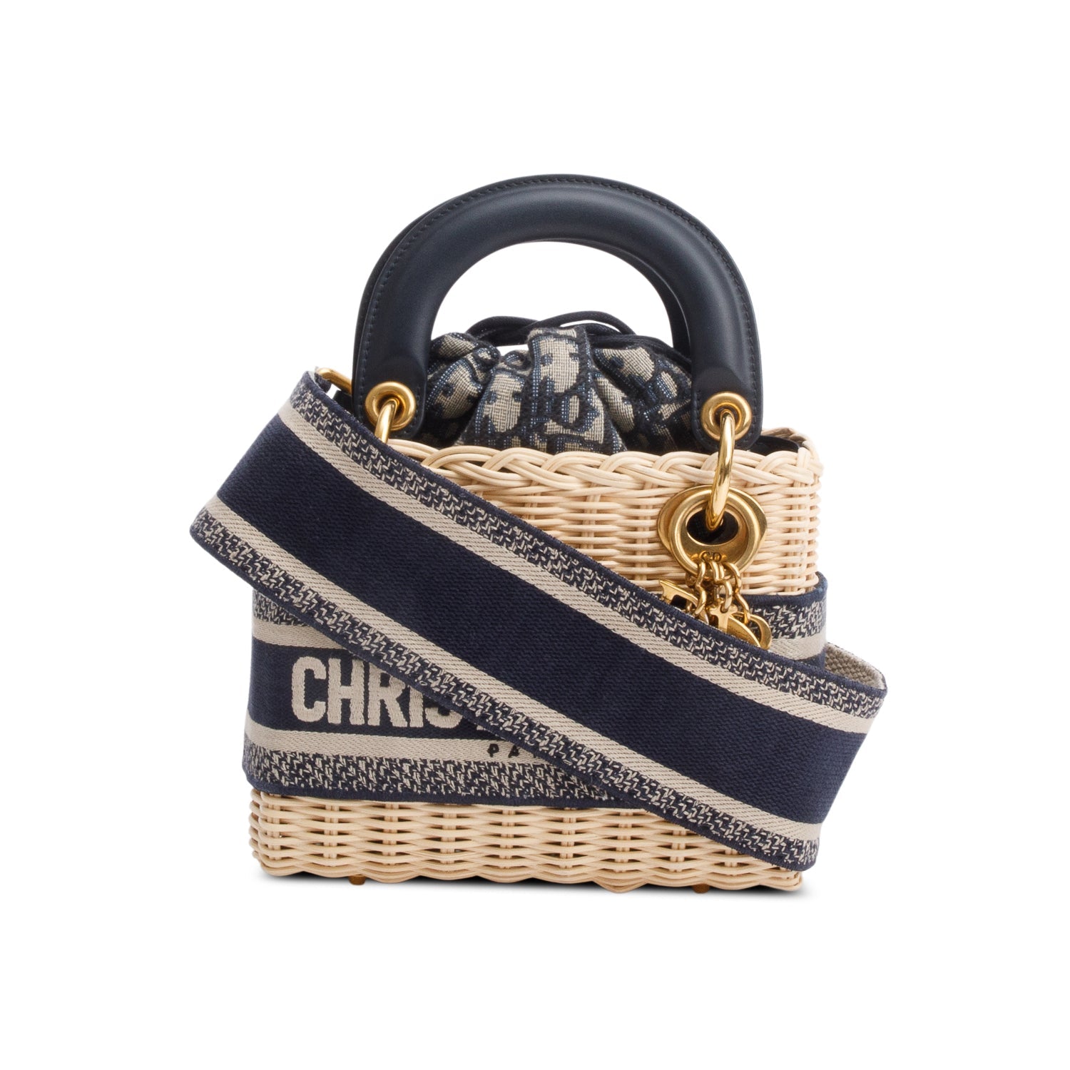 Dior Christian Wicker Navy Oblique Lady Bag Mini Travel Bag