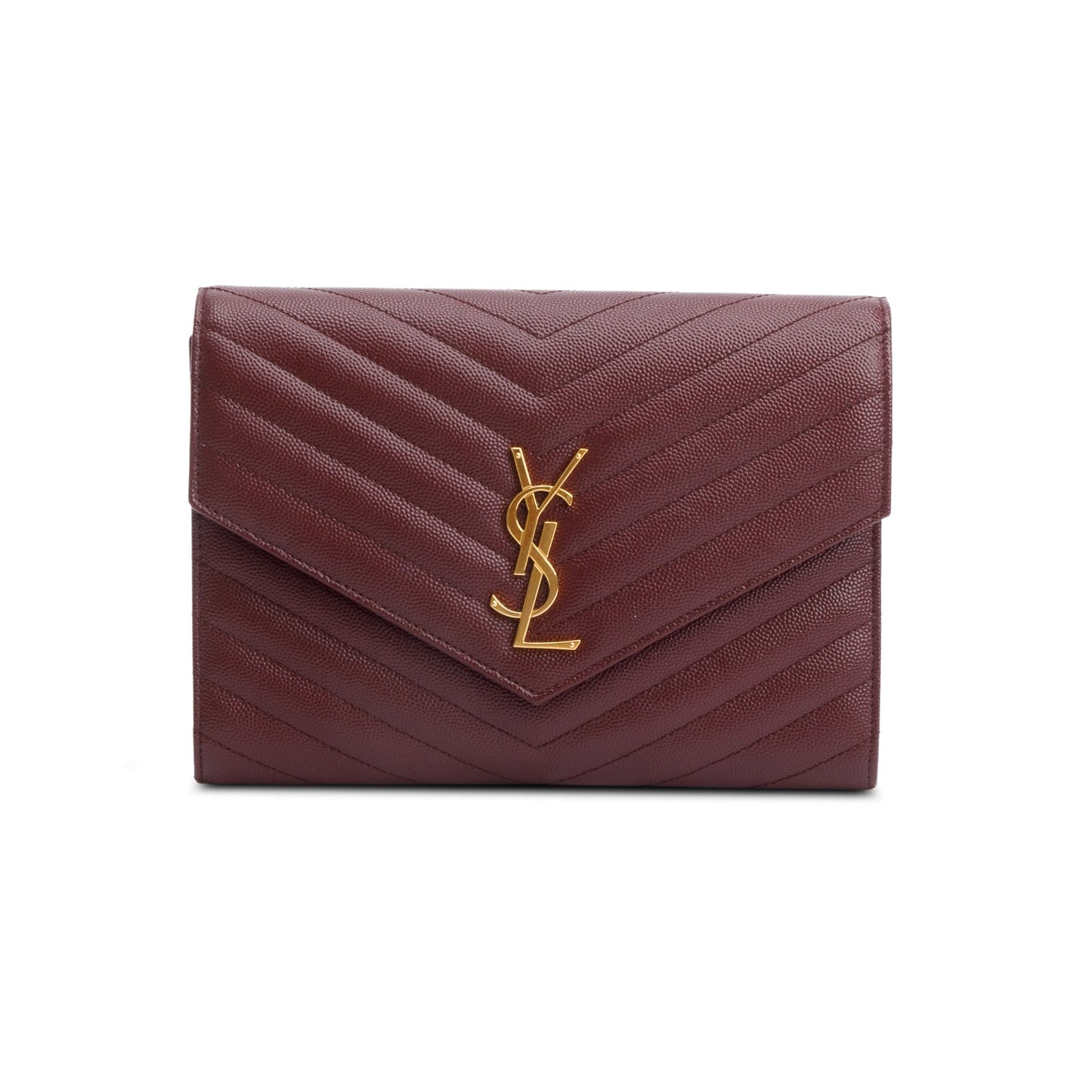 YSL Saint Laurent Burgundy Grain De Poudre Cassandre Wristlet Pouch Leather Matelasse Travel Bag