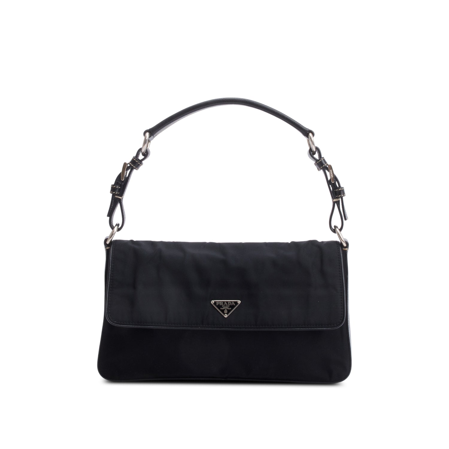 Prada Saffiano Trimmed Tessuto Shoulder Bag Nylon Black