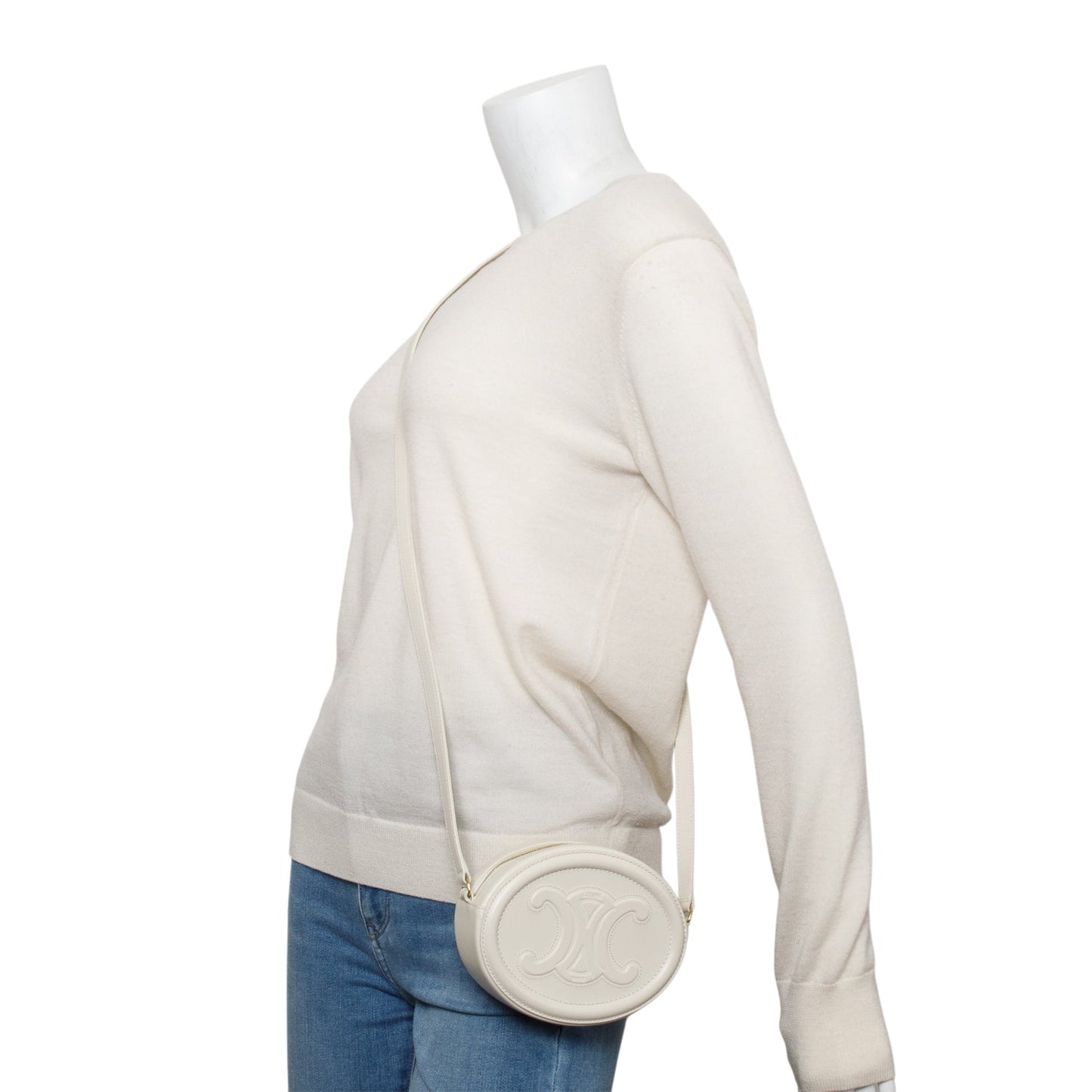 Celine Smooth Calfskin Cuir Triomphe Oval Crossbody Bag Leather White