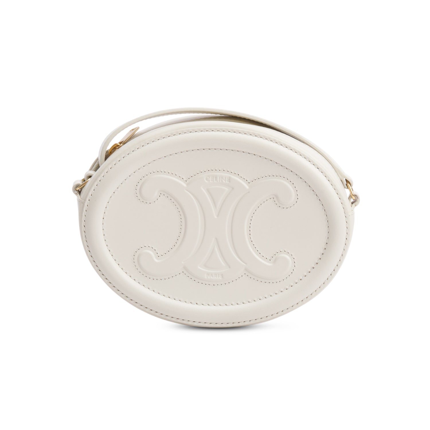 Celine Smooth Calfskin Cuir Triomphe Oval Crossbody Bag Leather White