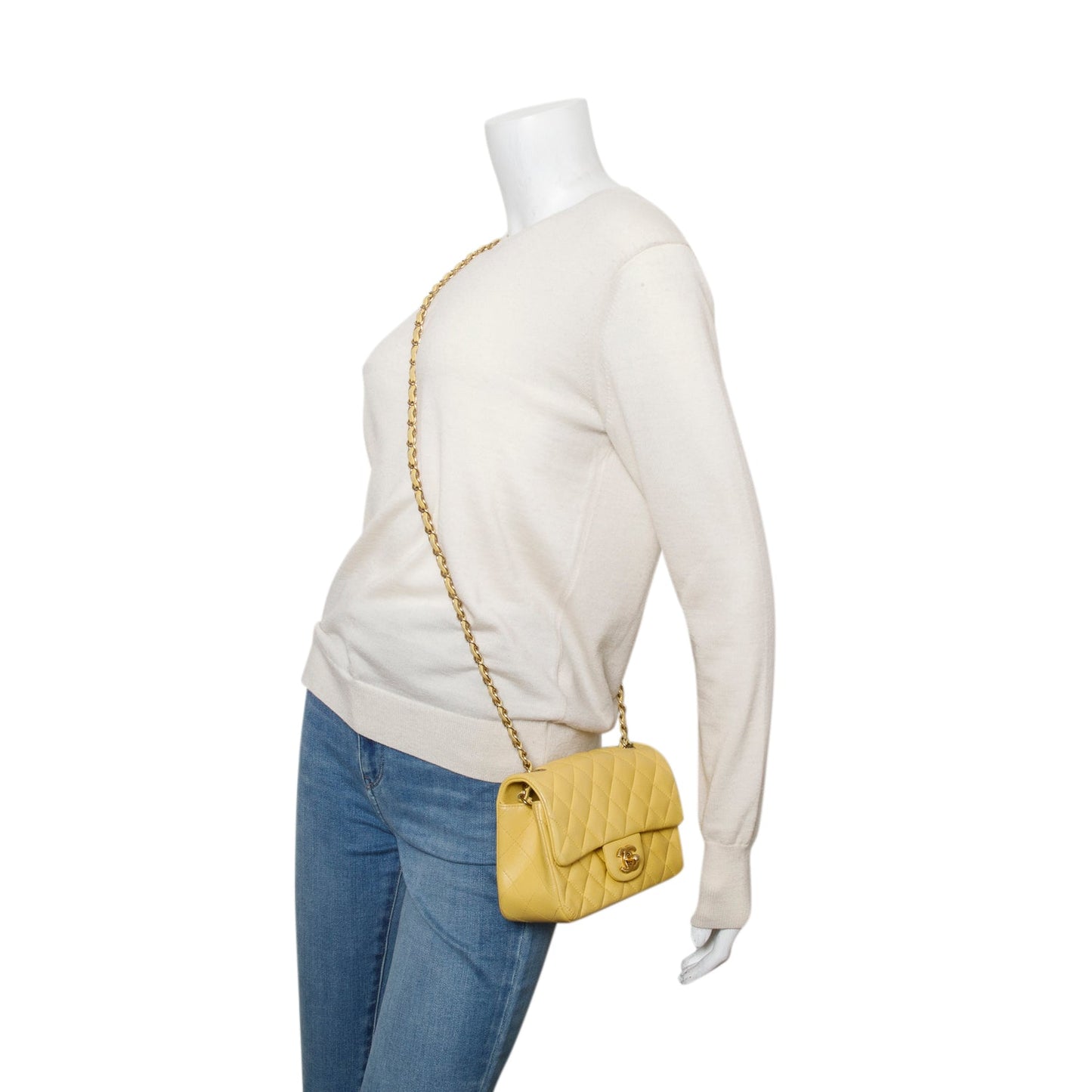 Chanel Quilted Classic Rectangular Flap Leather Lambskin Yellow Travel Bag