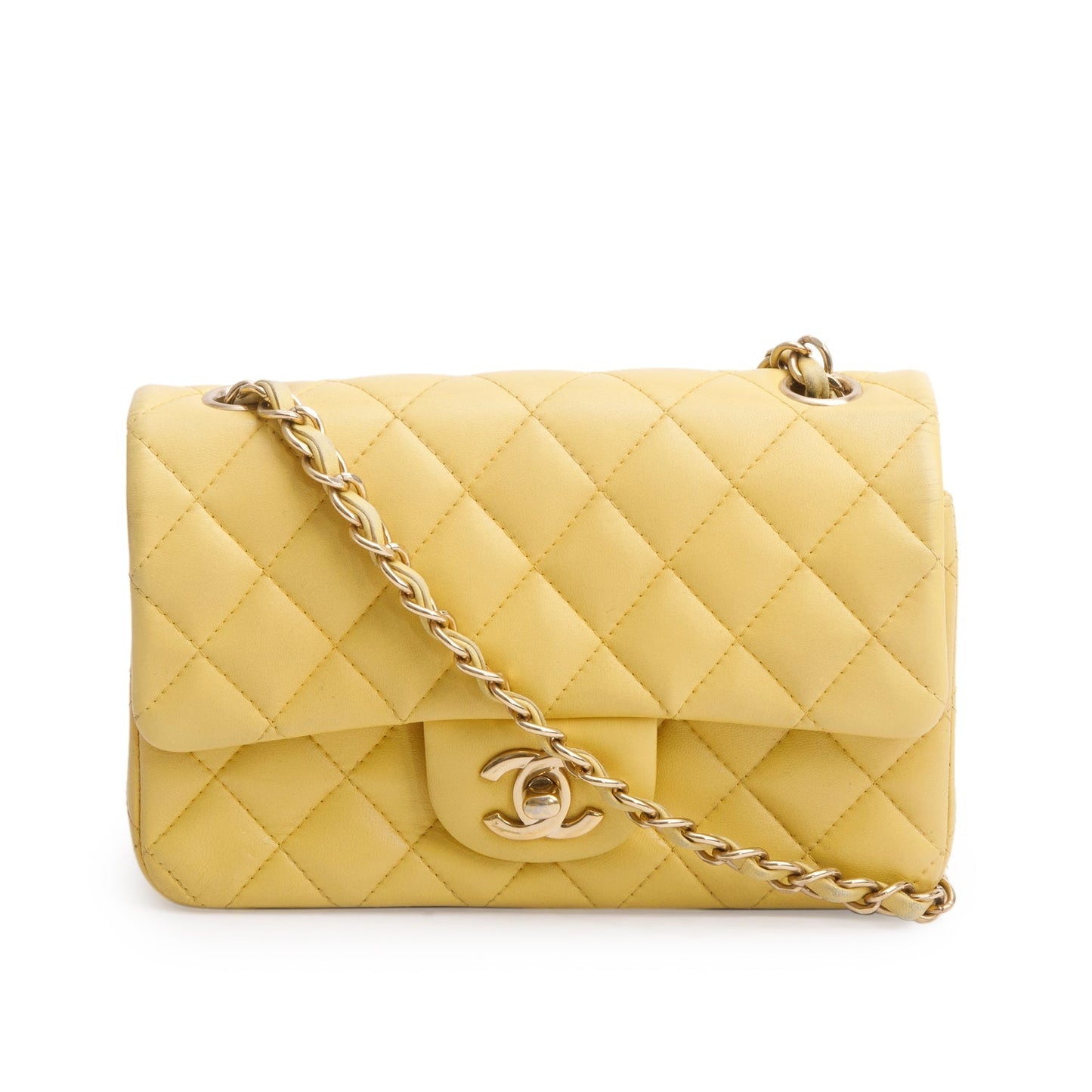 Chanel Quilted Classic Rectangular Flap Leather Lambskin Yellow Travel Bag