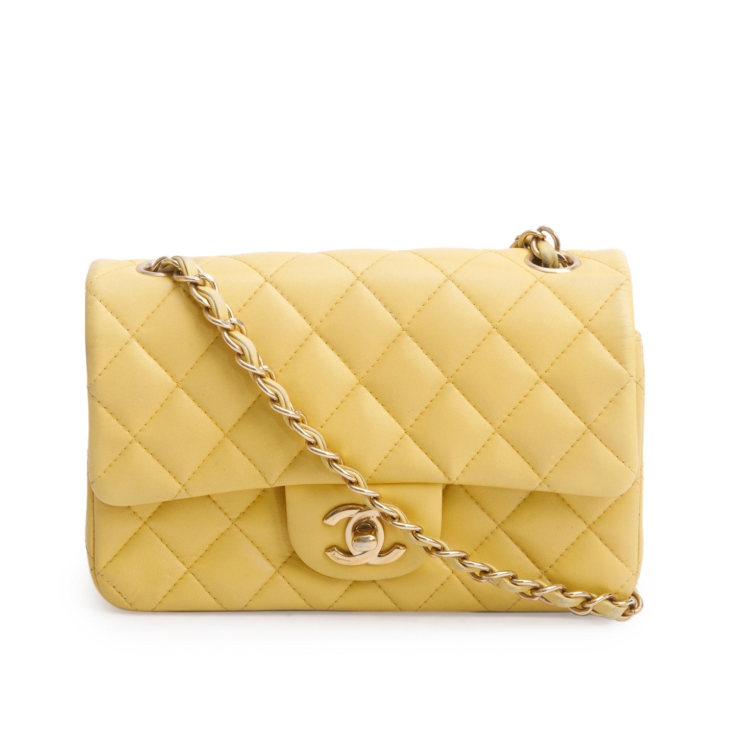 Chanel Quilted Classic Rectangular Flap Leather Lambskin Yellow Travel Bag