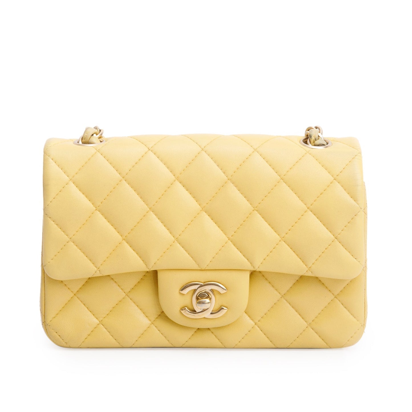 Chanel Quilted Classic Rectangular Flap Leather Lambskin Yellow Travel Bag
