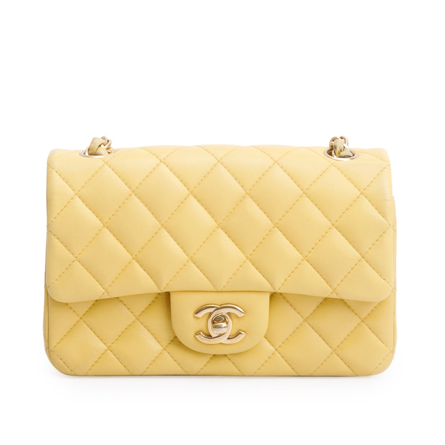Chanel Quilted Classic Rectangular Flap Leather Lambskin Yellow Travel Bag