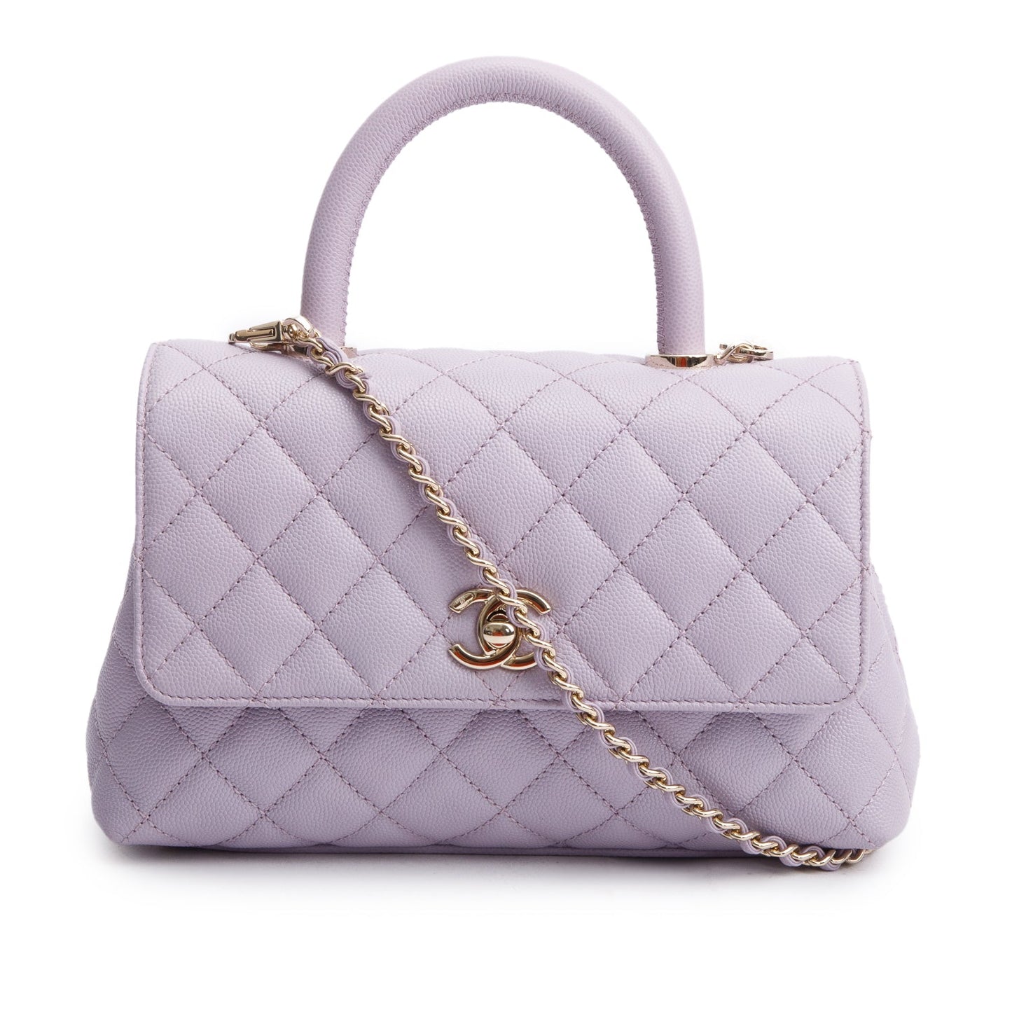 Chanel Purple Quilted Caviar Coco Handle Leather Travel Bag