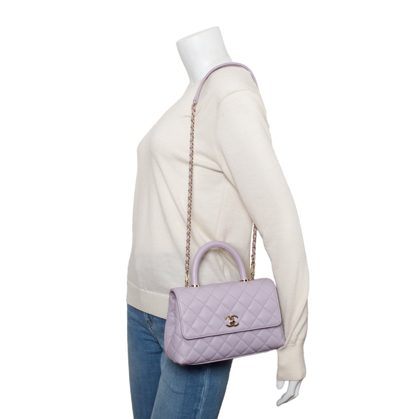 Chanel Purple Quilted Caviar Coco Handle Leather Travel Bag